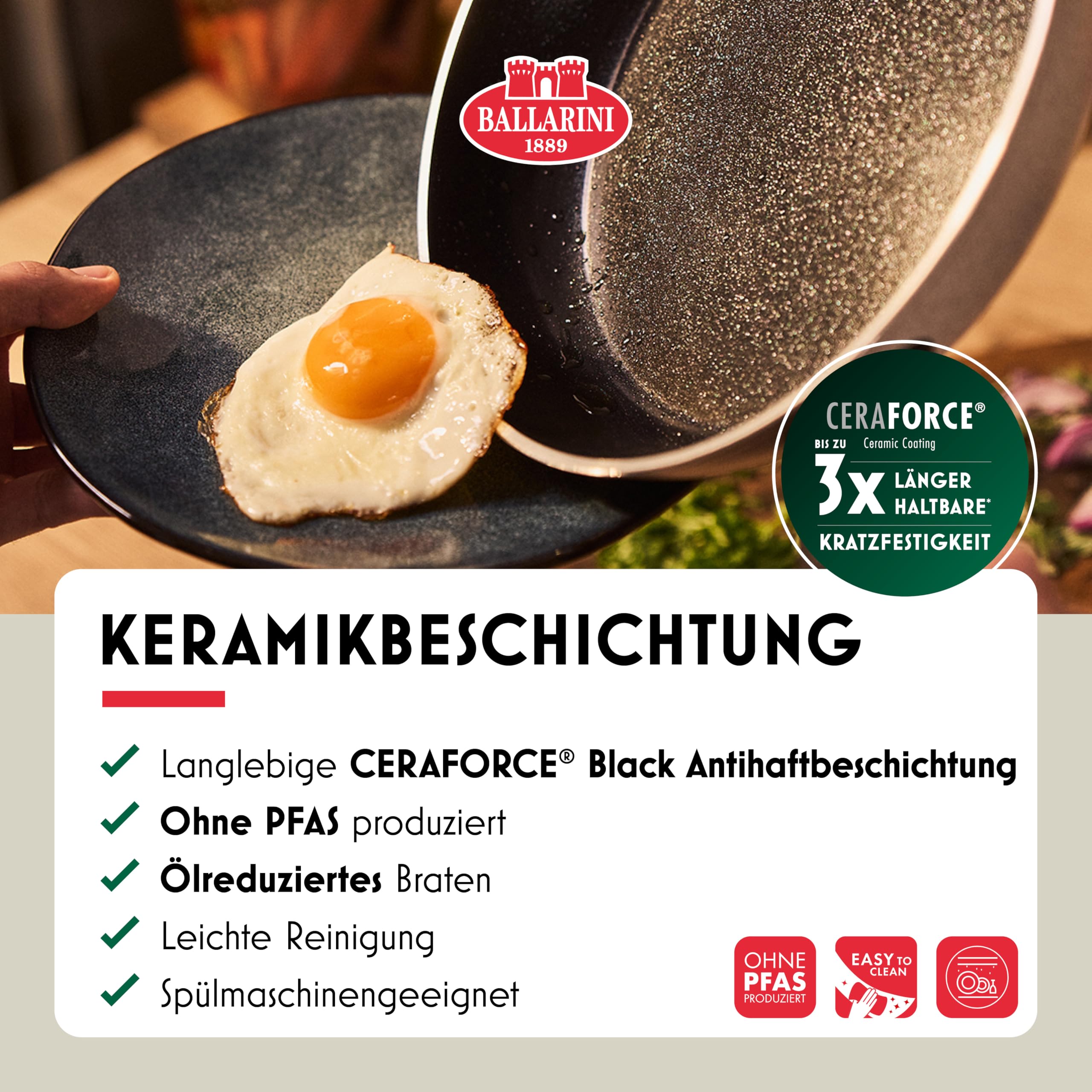 BALLARINI Ledro Wok 28 cm, Keramik Antihaftbeschichtung, Recyceltes Aluminium, Induktion, Made in Italy, Beige