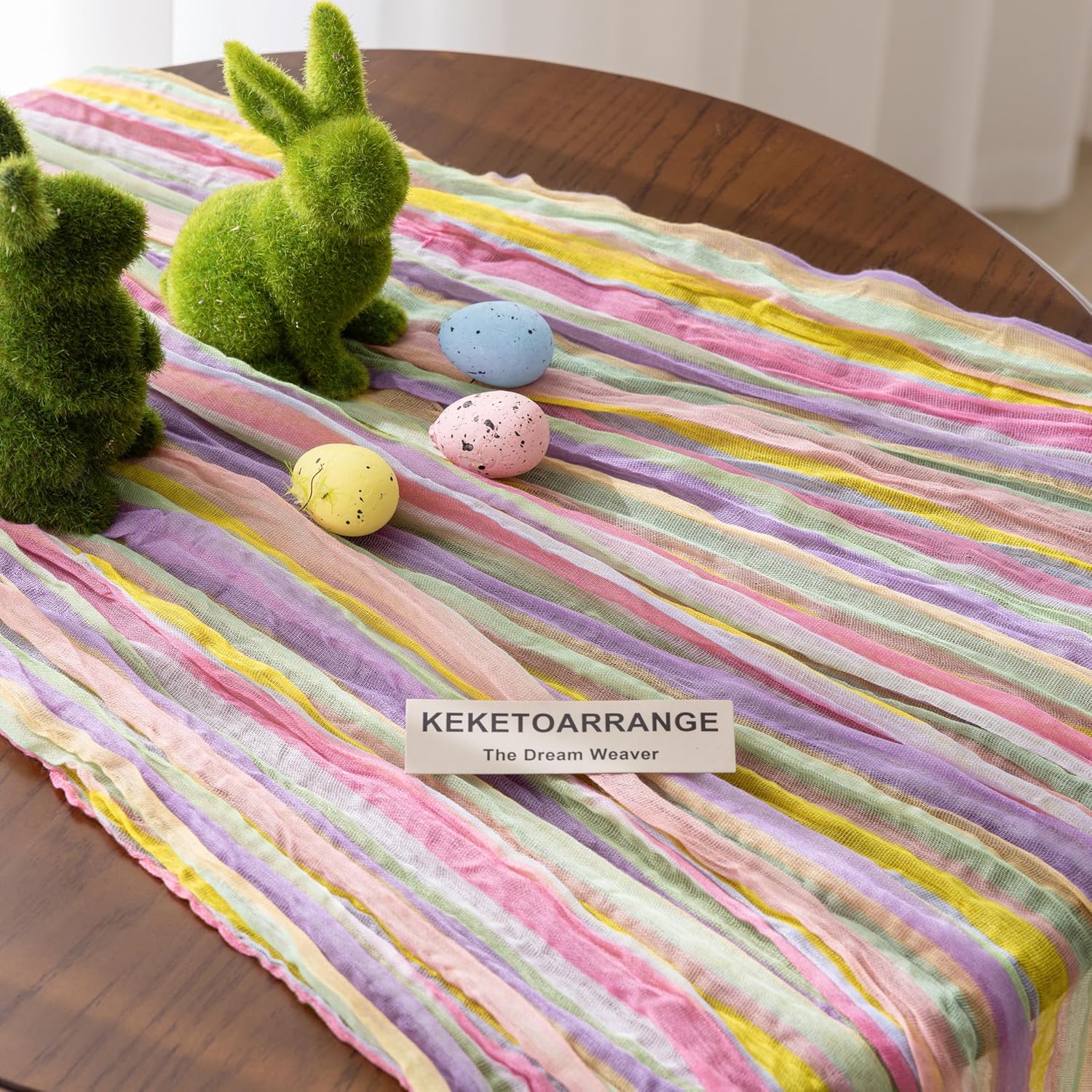 Keketoarrange Rainbow Table Runner Sheer Cheesecloth Gauze Rustic Colorful Runner Decor 120 Inch 10 FT Cheese Cloth for Holiday Kitchen Dining Wedding Party Spring Summer Home Decorations