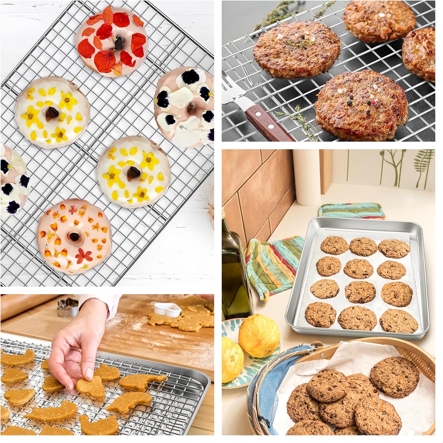 Stainless Steel Roasting Pan with Grill and Cooling Rack - Ideal for Turkey, BBQ, and ham - Includes Wire Rack for Baking Sheet (15.9×12×1 in)