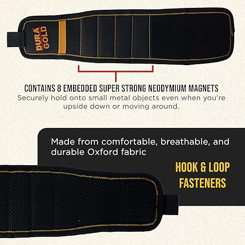 Miniatura 4 de Dura-Gold Cinturón de herramientas magnético para pulsera, correa de muñeca de nailon, potentes imanes para sujetar sujetadores, tornillos, clavos,