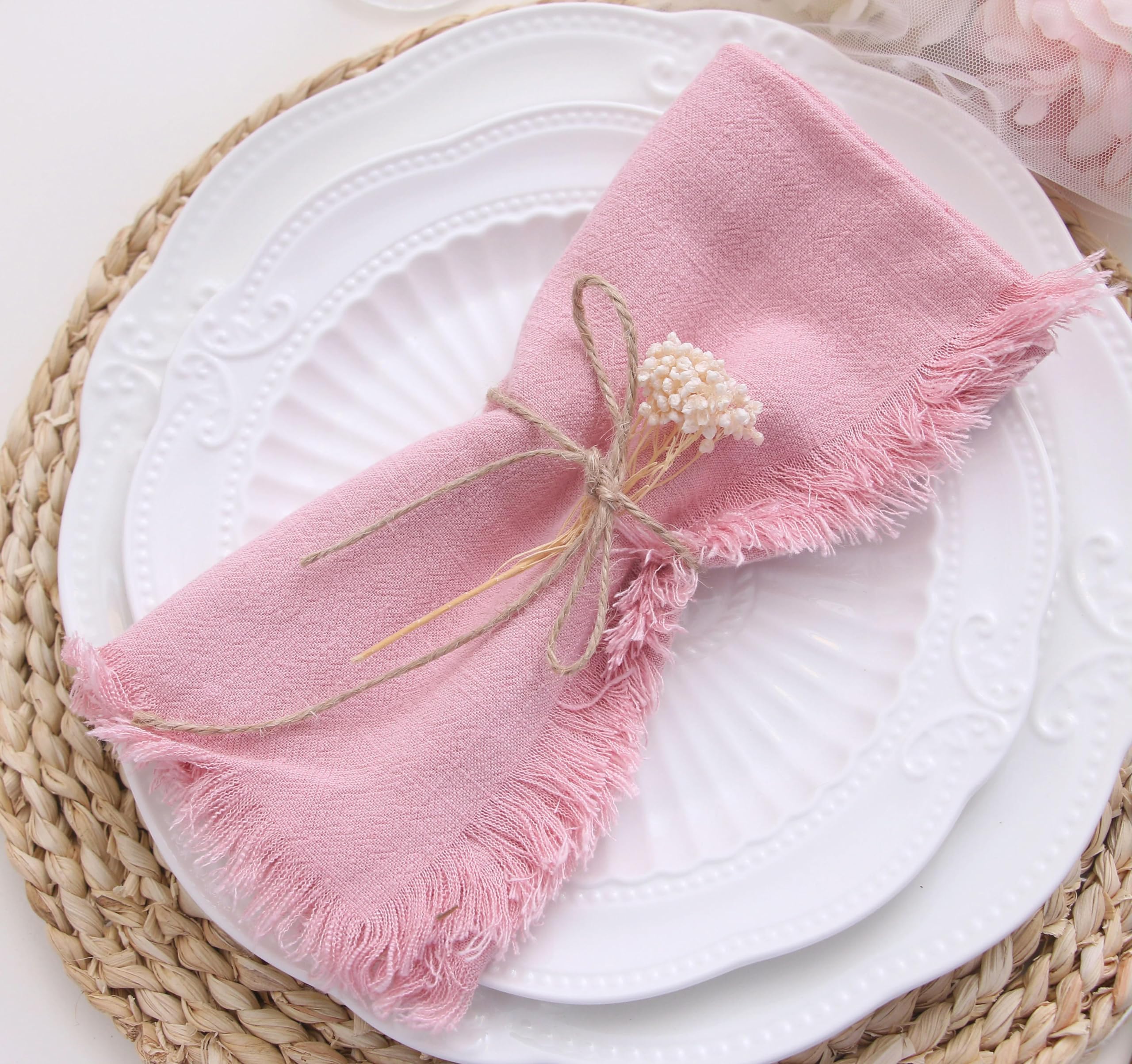 Fray Edged 6 unids/lote boda 45cm*45cm lila verde polvoriento rosa polvoriento cena algodón línea flecos tela servilleta