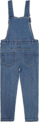 Miniatura 2 de KIDSCOOL SPACE Overol de mezclilla rasgado para niñas, 3 botones, banda elástica rasgada en el interior