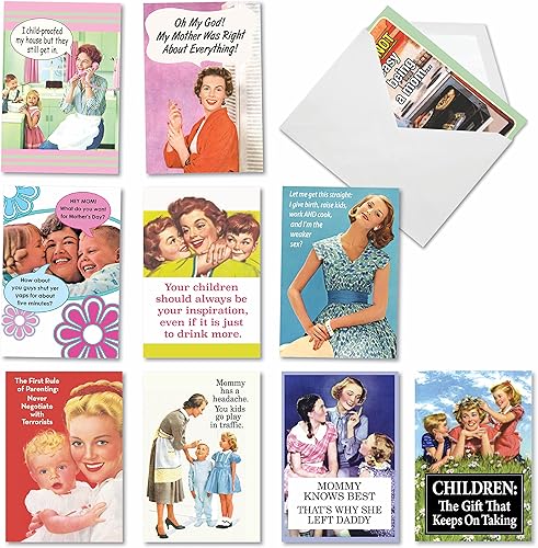 Miniatura 10 de NobleWorks - 10 tarjetas surtidas del día de la madre con sobres - Tarjetas divertidas en caja para mamá, madrastra, mujeres - Mamá siempre sabe