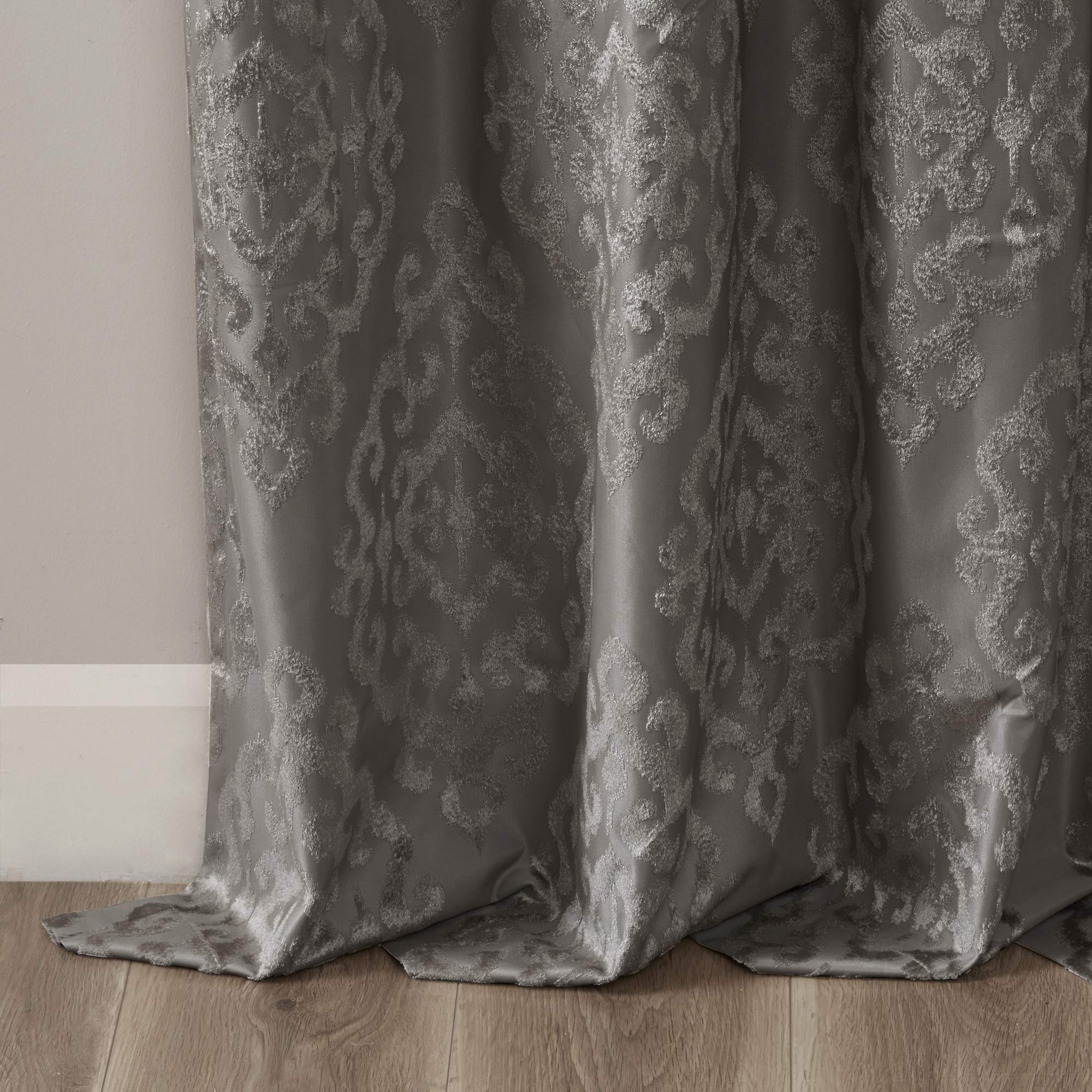Sun Smart Mirage Verdunkelungsvorhang, 100% total, 1 Fenster, gestrickt, Jacquard, Damast, Raumverdunkelung, Vorhang mit Ösen Oben, Polyester, Dunkelgrau, 50" W x 108" L (Pack of 1)