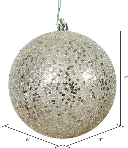 Miniatura 2 de Vickerman Adorno de bola de lentejuelas champán de 6 pulgadas, 4 por bolsa