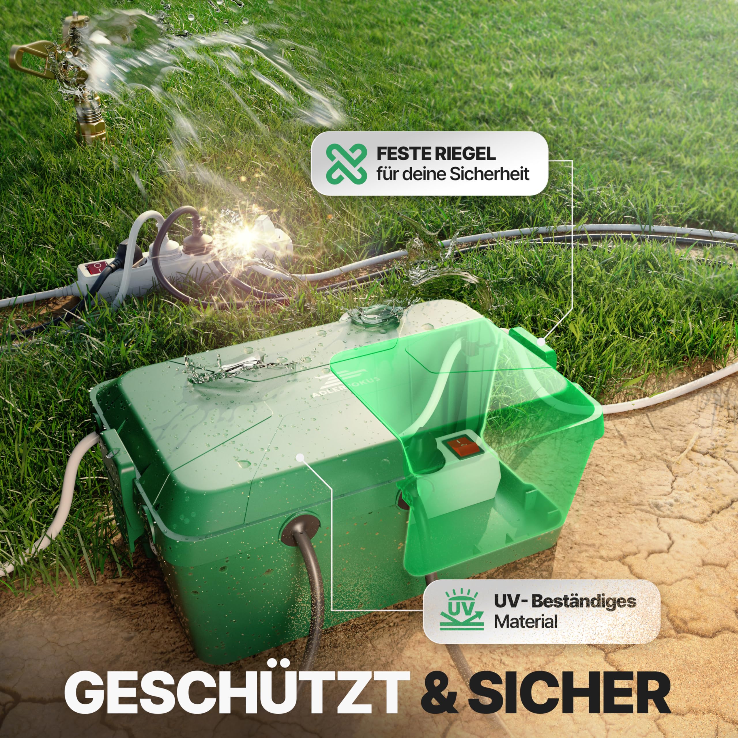 Adlerfokus Kabelbox wasserdicht IP54 [Das Original] Safe Box - Sicherheitsbox - Outdoor Box wasserdicht - Steckerschutz aussen wasserdicht - Wetterfeste Elektrobox - Schutzbox