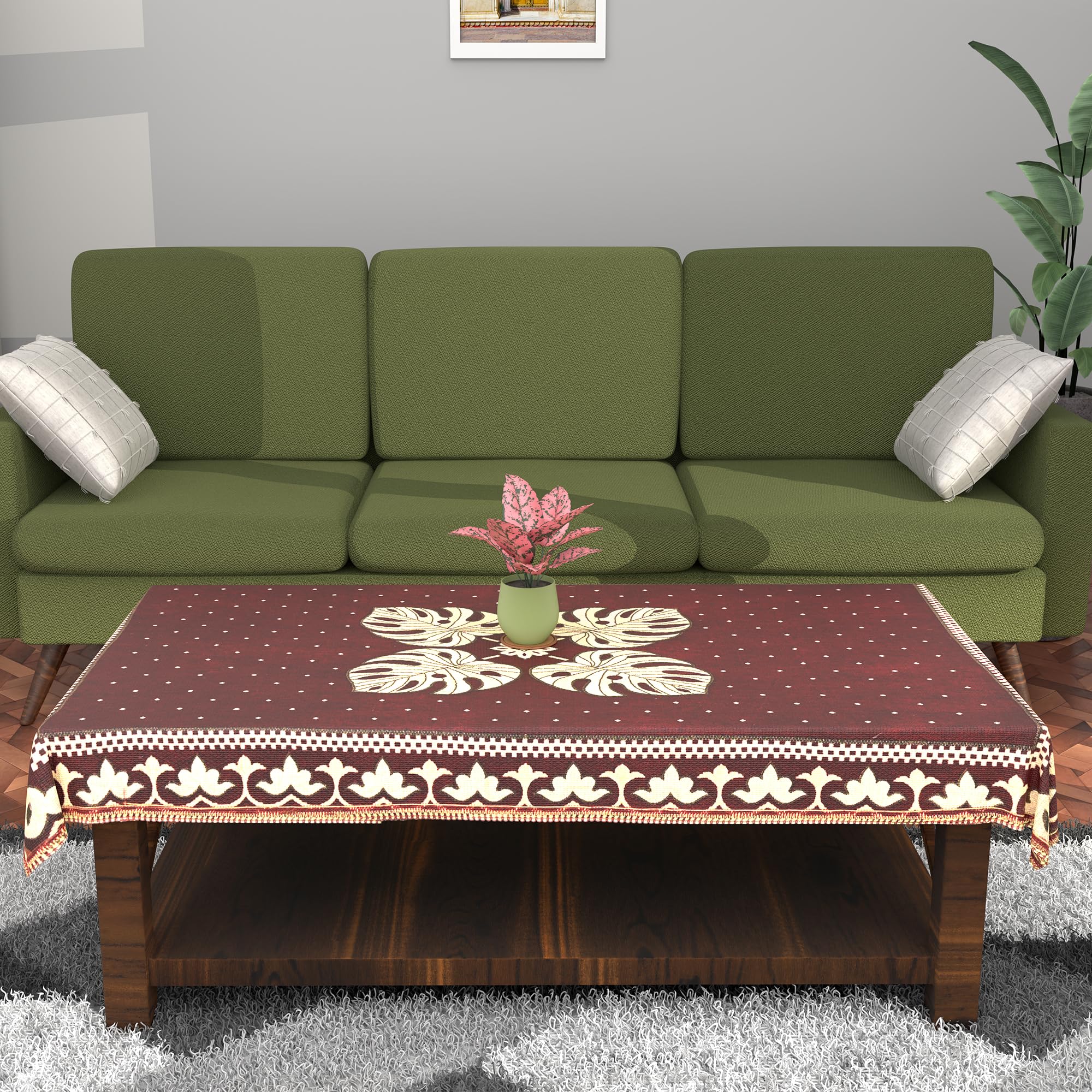 Kuber Industries 60x40 Inch Rectangular Table Cloth for 4 Seater Dining Table | Machine Washable Shannel Centre Table Protector Cover & Sheet for Home/Office | Patta Design -Maroon