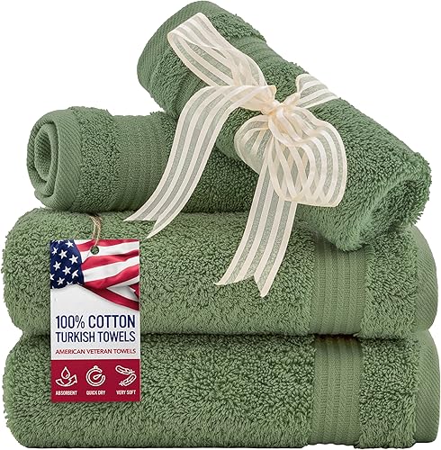 Vista 414 de American Veteran Towel, Juego de 4 toallas de mano para baño, juego de toallas de mano turcas 100% algodón, toallas de mano suaves, toallas de mano