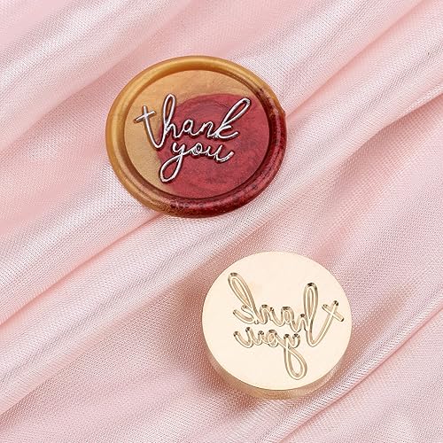 Miniatura 7 de Yoption Sello de cera con texto en inglés "Thank You", sello de cera vintage con cabeza de latón y empuñadura de madera para bodas, fiestas de