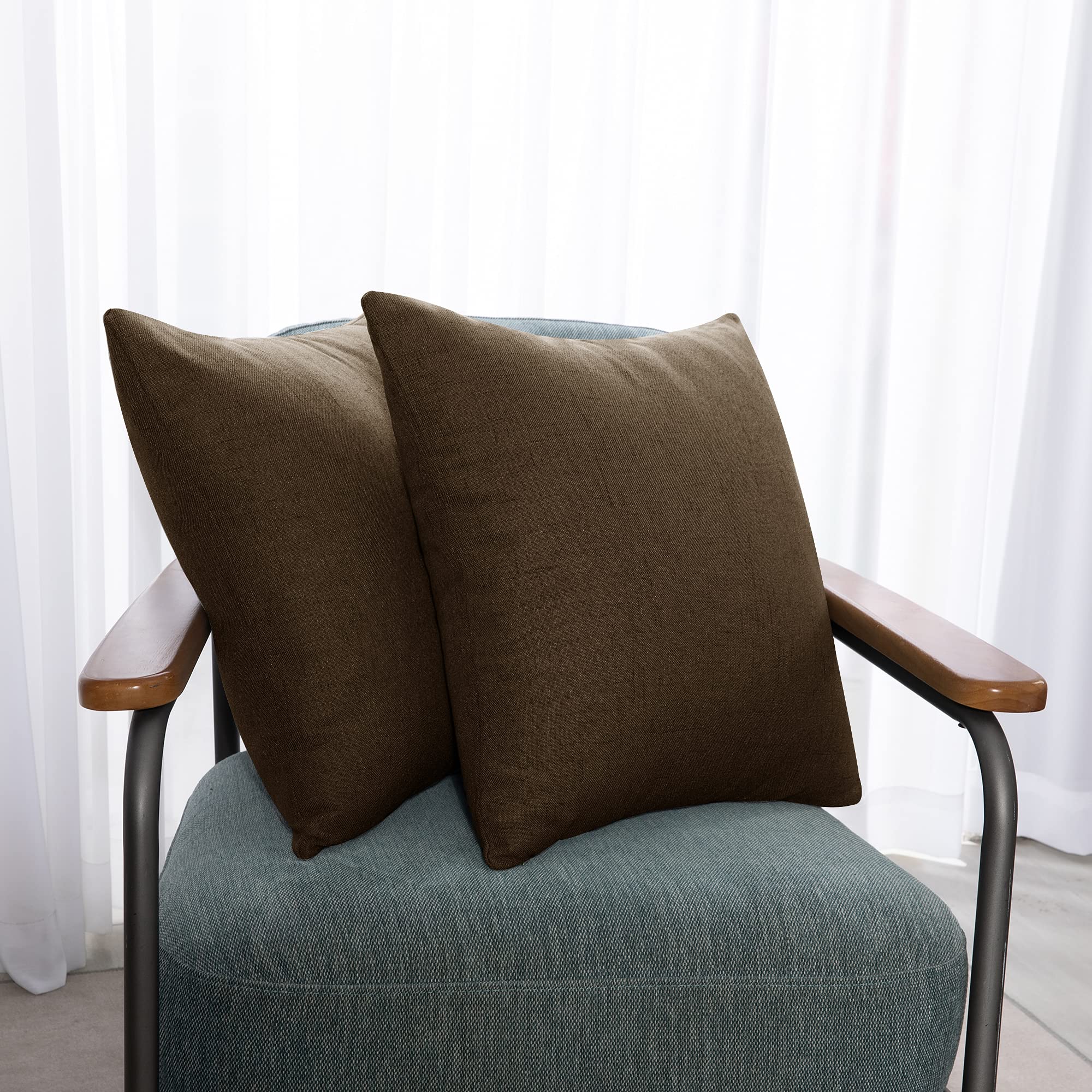 Deconovo Dark Flax Faux Linen Cushion Covers, Square Throw Pillow Cases Cushion Protectors For Sofa With Invisible Zipper, 16X16 Inch, 2 Pieces,