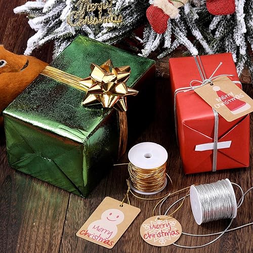 Miniatura 4 de 2 rollos de cordones elásticos metálicos, cinta metálica de oropel para hacer manualidades, envoltura de regalos, 0.039 in, 55 yardas