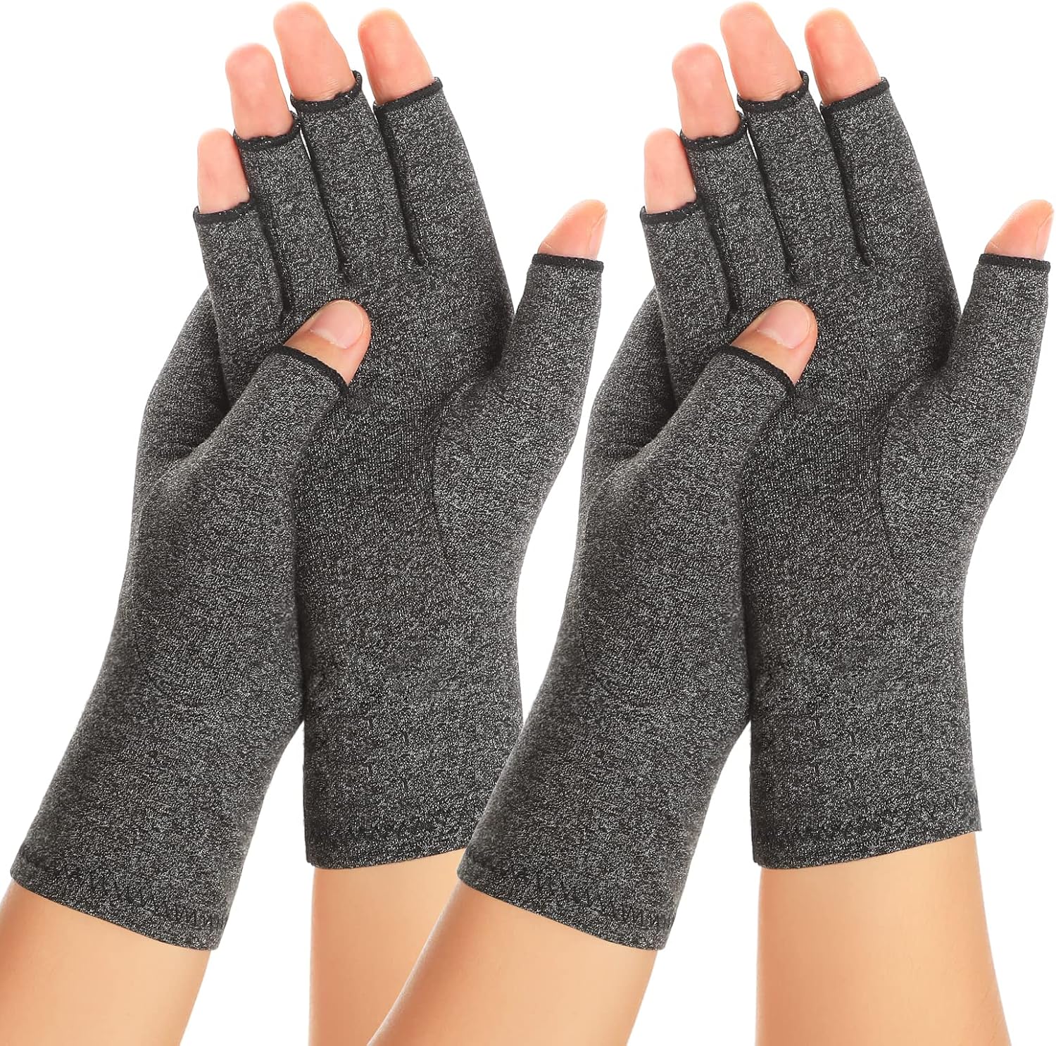 Zexhoor 2 Pairs Arthritis Compression Gloves for Women Men, Carpal Tunnel Pain Relief, Fingerless for Typing Both Hands