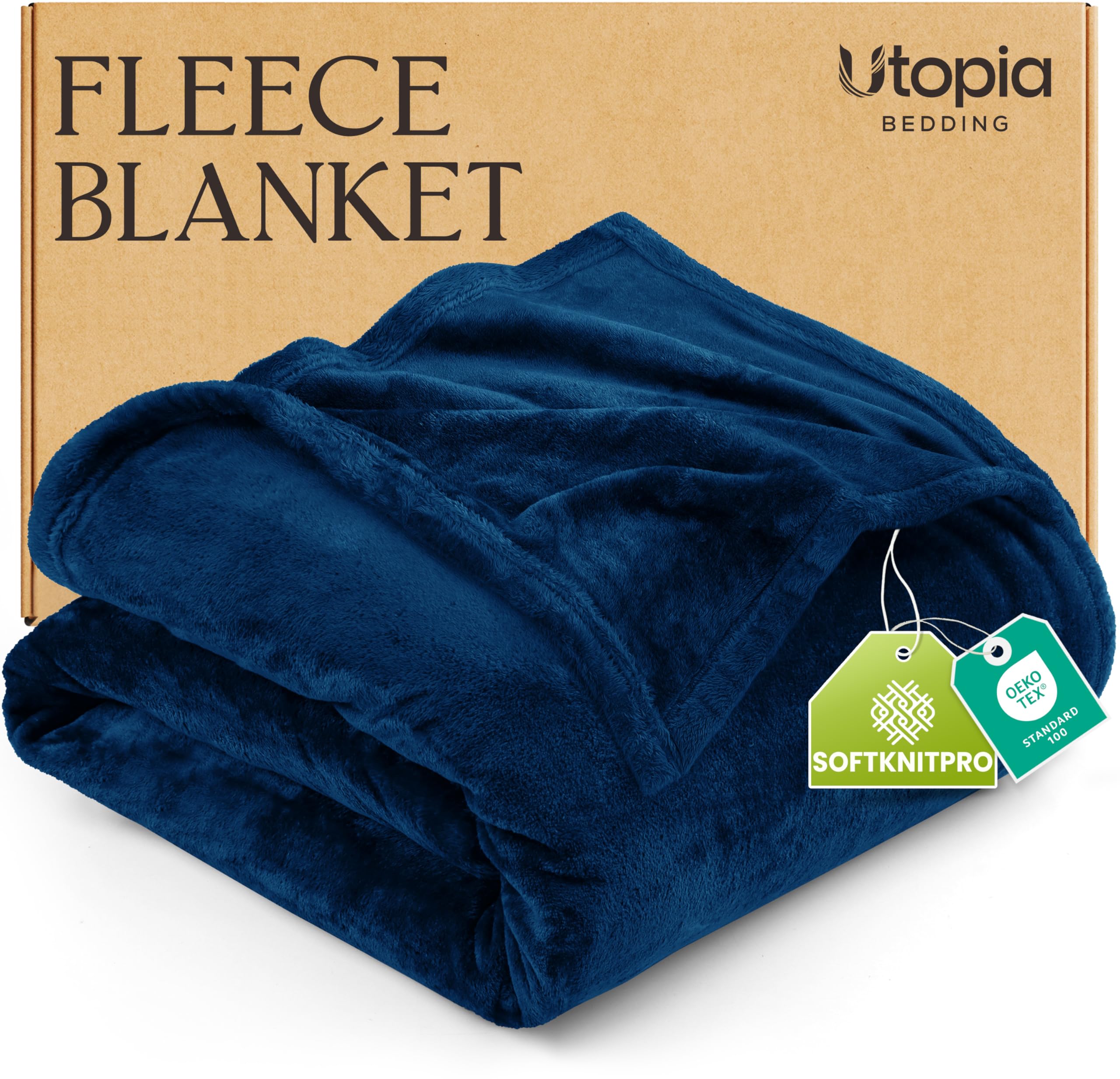 Utopia Bedding Fleece Throw Blanket, Soft, Cosy 300 GSM Fluffy Blankets and Throws For Sofas, Bed, Couches [Navy, 152x127 cm]