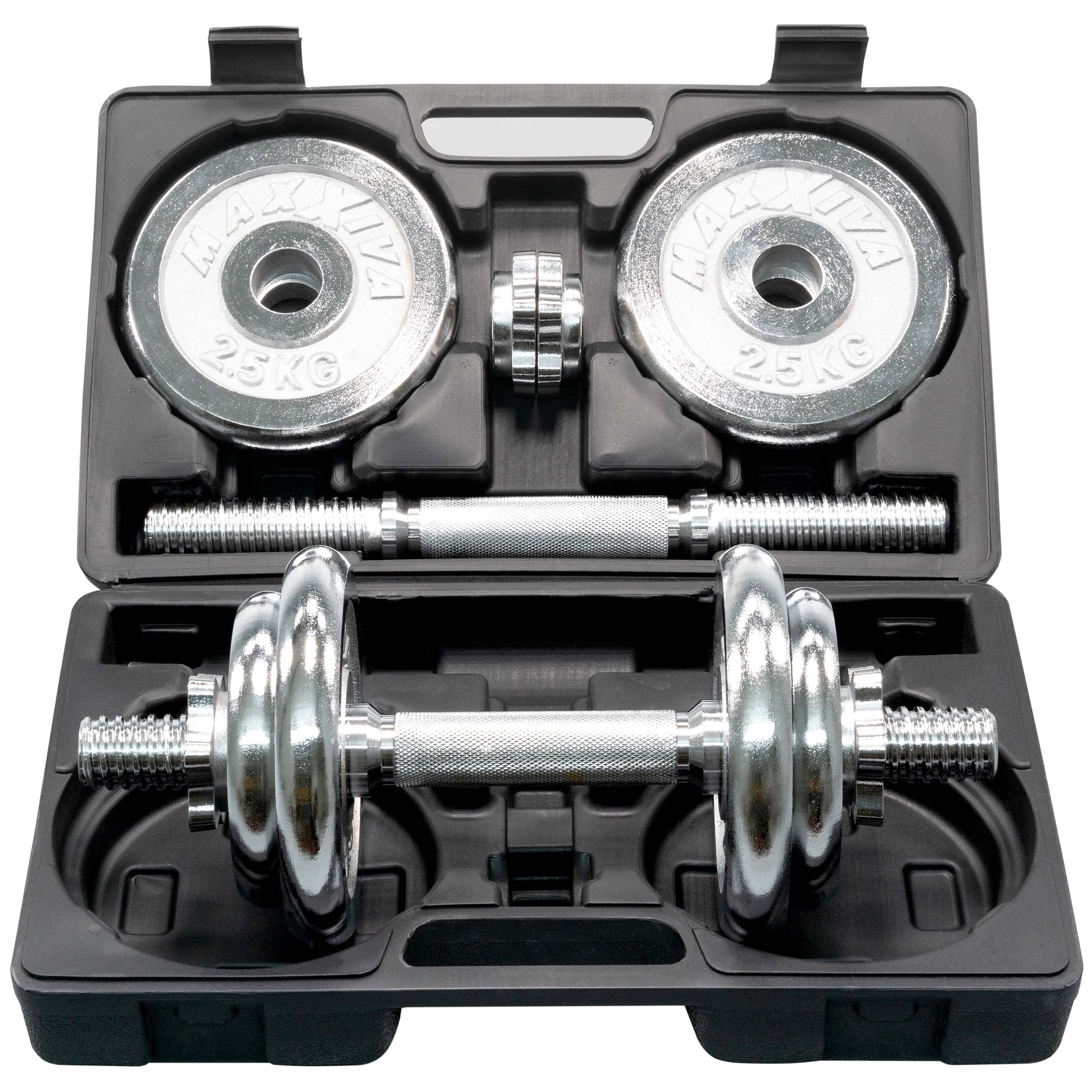 Kurzhantel-Set Chrome 2x10 kg 8 Gewichtsscheiben Sternverschluss Hantelset im Koffer Kraftsport Muskelaufbau Workout Bodybuilding Reha 20 kg