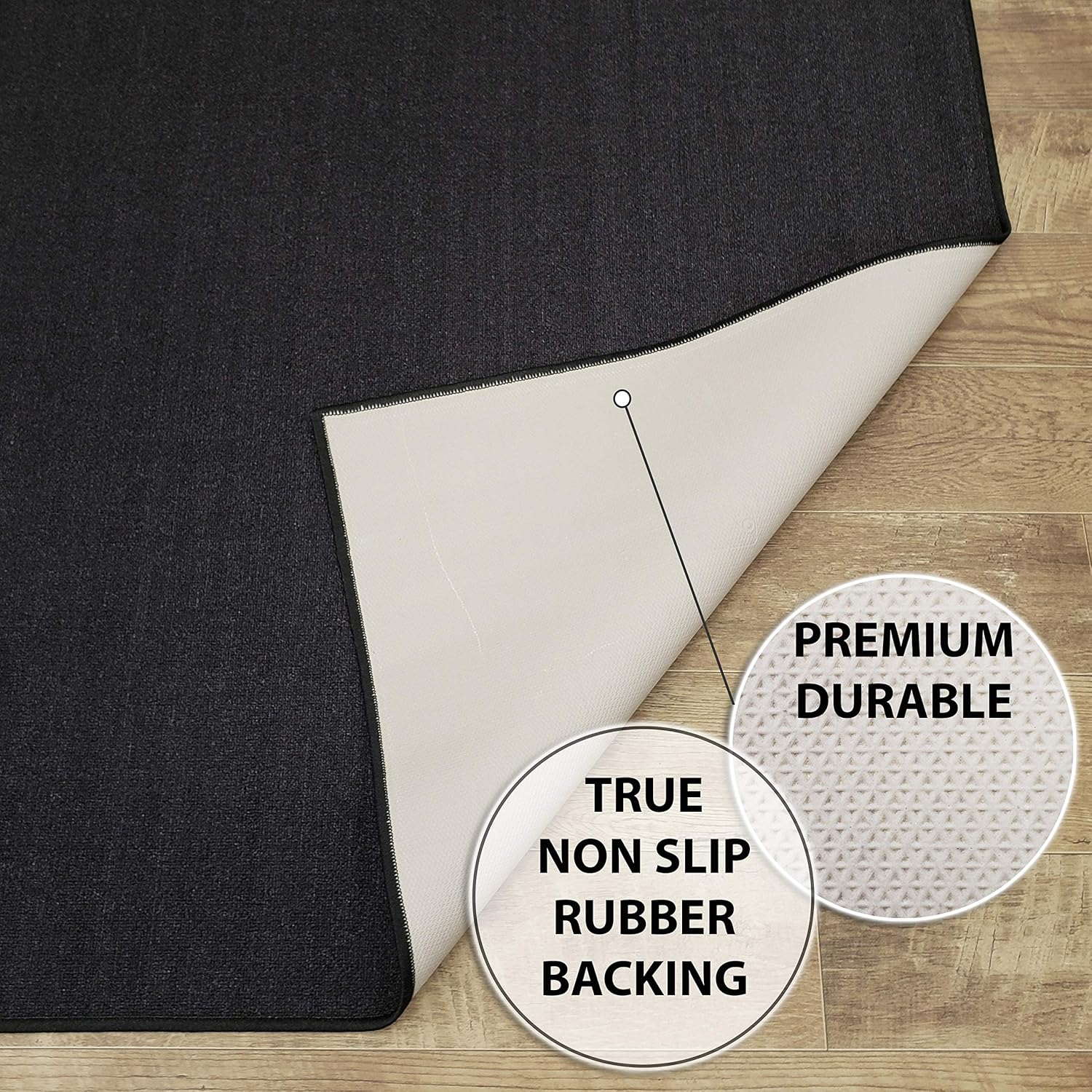 Maxy Home Indoor Doormat Rubber Backed,30 inch x 18 in, Solid Black, Non Slip, Kitchen Rugs and Mats