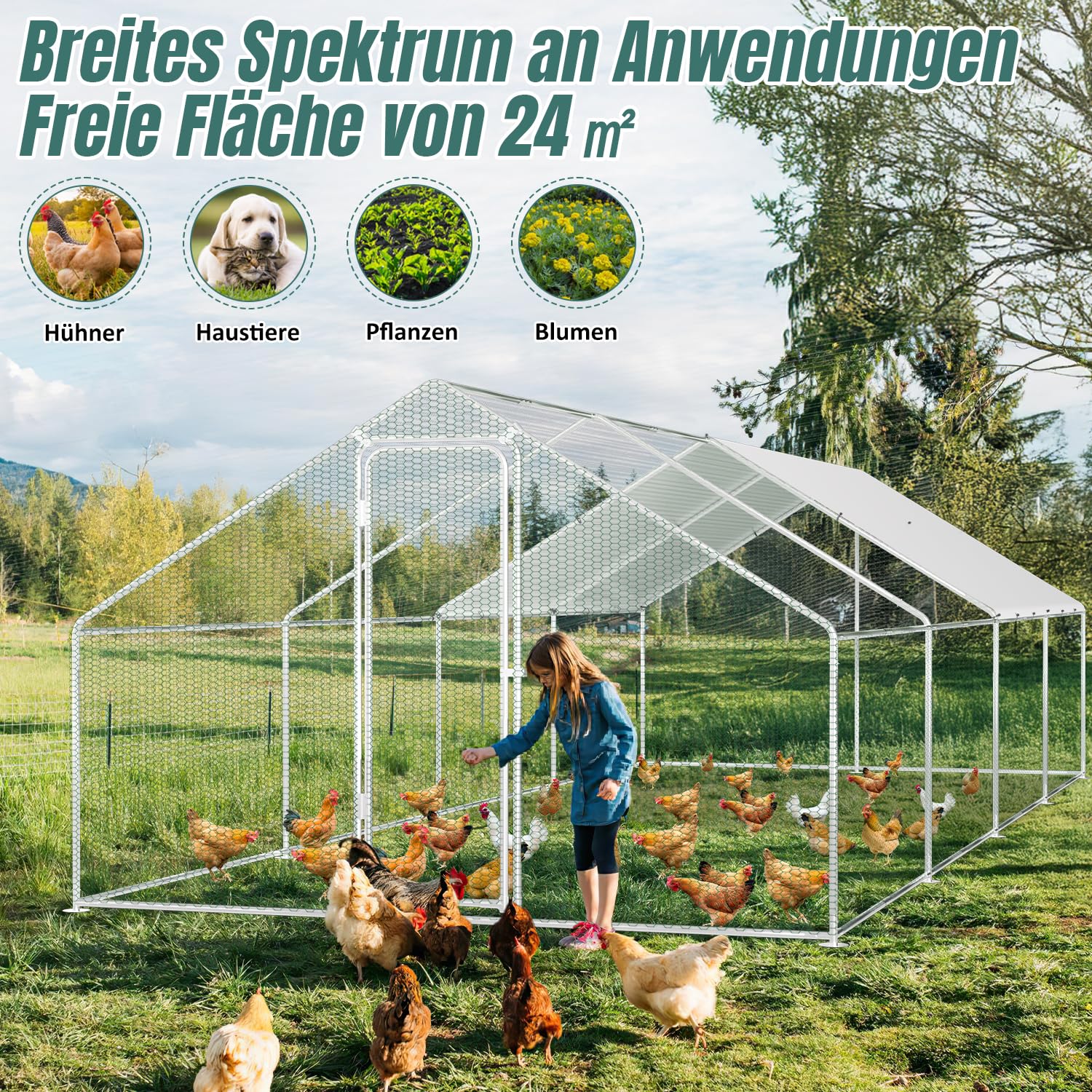 Cerradura Gallinero 3x8x2m Acero Galvanizado Jaula Pájaros Mascotas