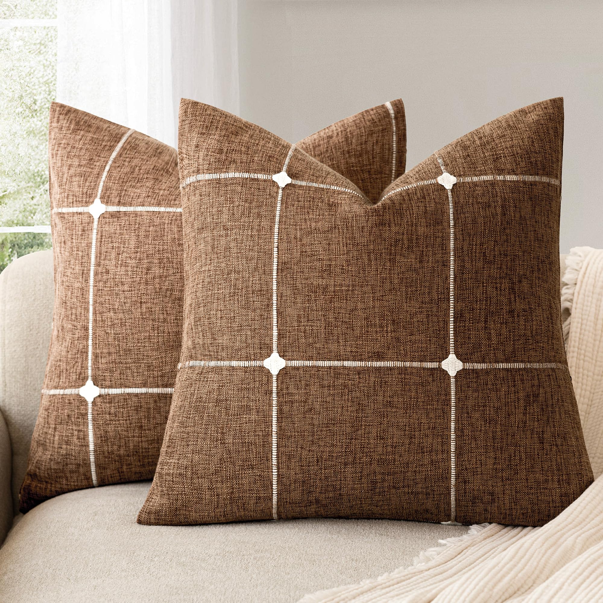 Housse de coussin pour canapé et salon chic Foindtower lot de 2 en jacquard texturé 50x50