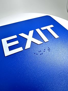 ADA Compliant EXIT Sign with Braille, 6x6 Blue/White