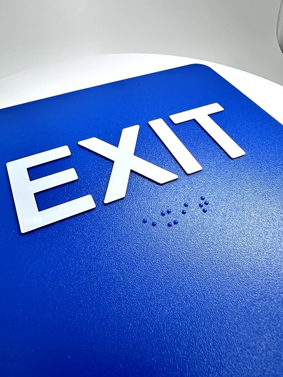 ADA Compliant EXIT Sign with Braille, 6x6 Blue/White