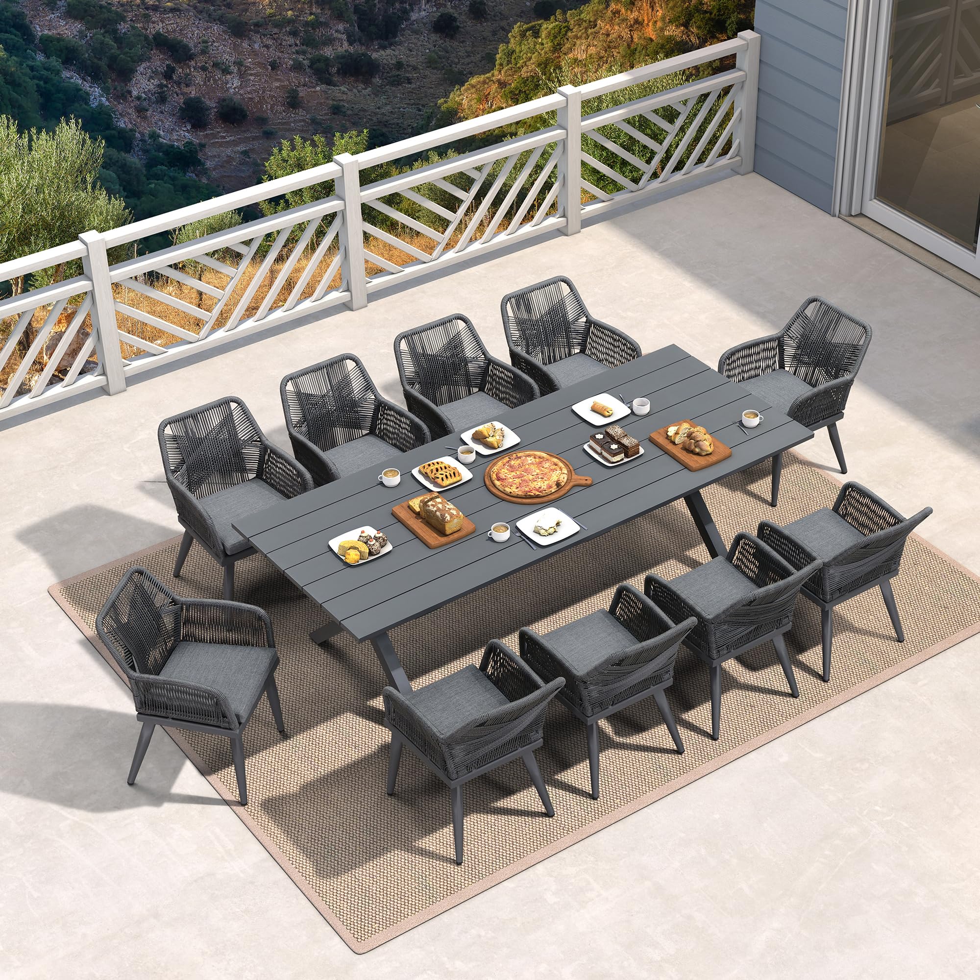 PURPLE LEAF Salon de Jardin Exterieur 10 Personnes Alu Assise Confortable | Entretien facile, Séchage rapide, Installation rapide, Ensemble table et chaises de jardin, Coussins inclus, Respirant, Patio