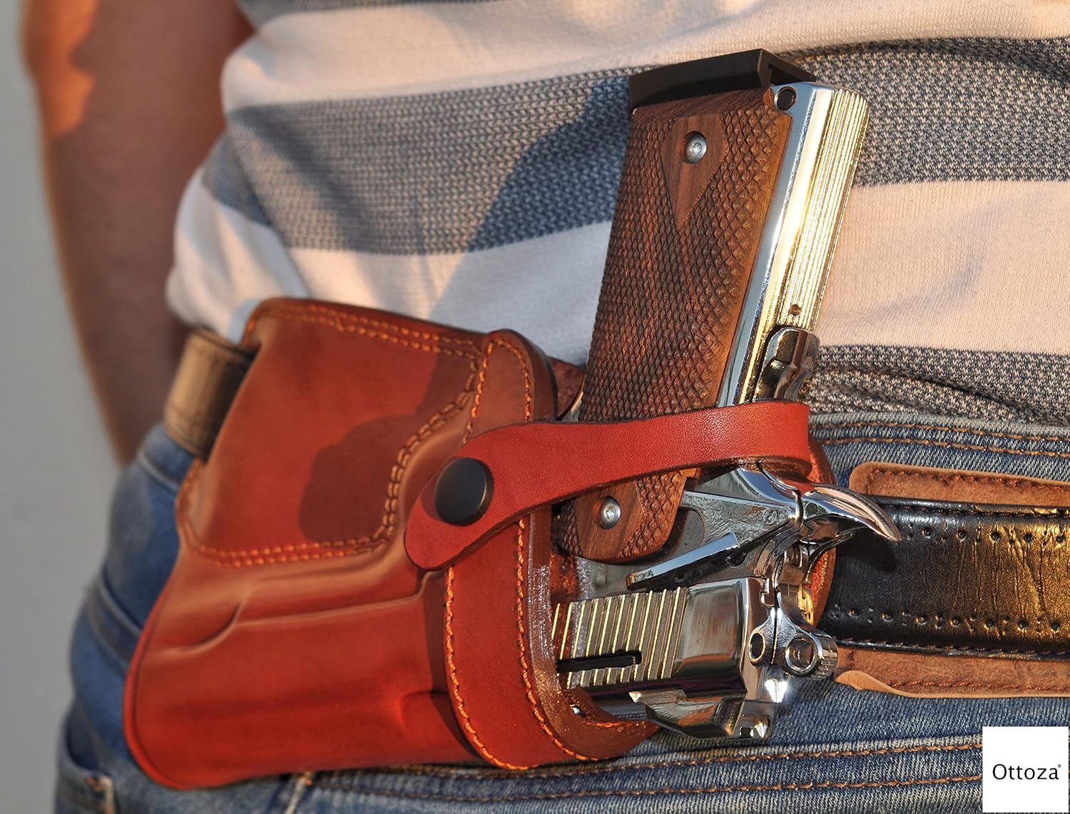Ottoza Handmade Leather Gun Holster 1911 Holster Right Hand - SOB Holster for 1911 Gun Holster fits Most Models 1911 COLT- Kimber - Ruger and More Without Rail No:264