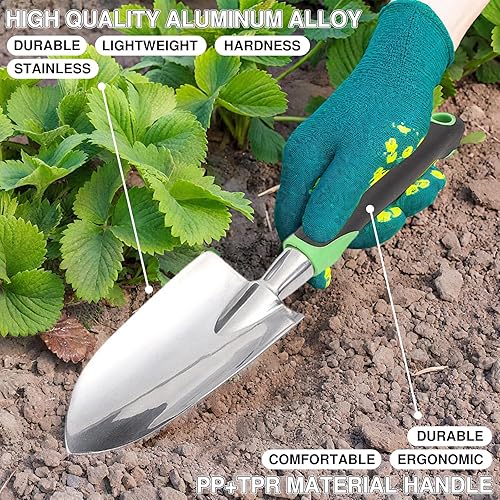 Miniatura 6 de Juego de herramientas de jardinería, 8 kits de jardín de alta resistencia, incluyendo podadoras, guantes, rastrillos, palas, etc. Herramientas