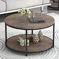 Vista 1 de NSdirect Mesa auxiliar redonda, mesa de centro pequeña de 27.5 pulgadas para sala de estar, escritorio de madera rústica de 2 niveles con estante