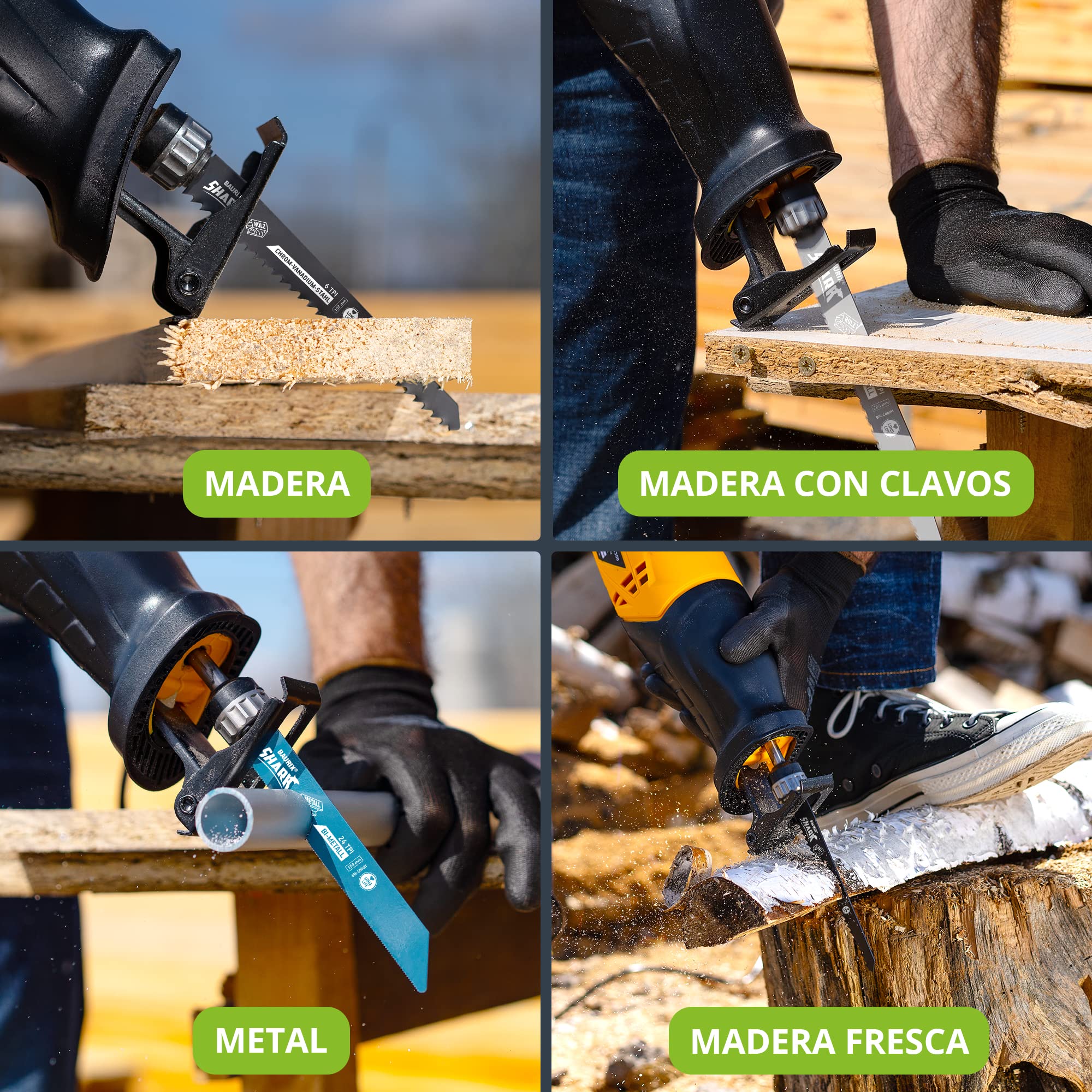 BAURIX 35 hojas de sierra sable juego profesional todo en uno para madera gruesa y cortes de precisión en madera y metal 3 a 24 TPI apto para Bosch, Makita, etc.