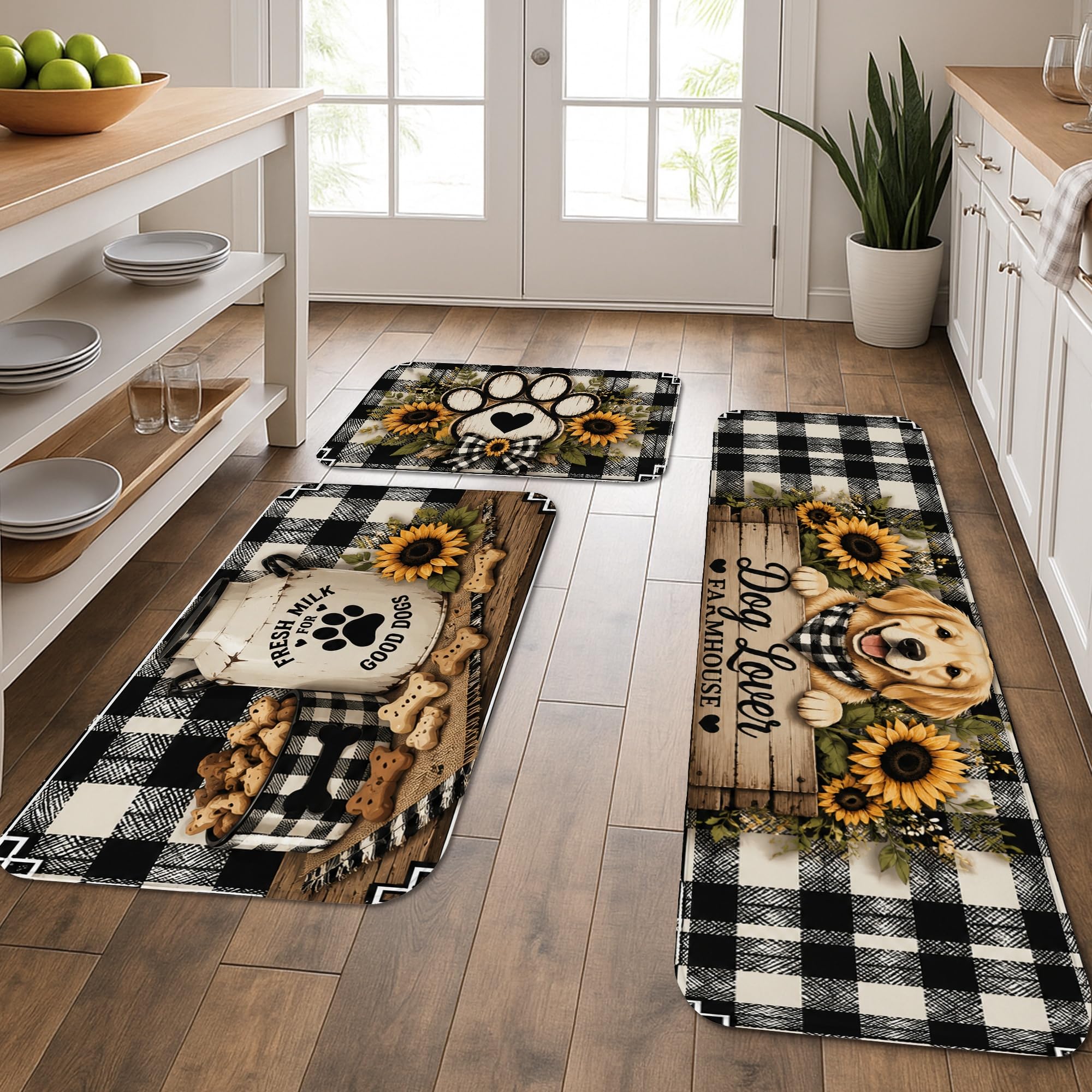 Tapis de cuisine pour évier lot de 3 tapis d'été doux motif écossais résistant pour sol propre