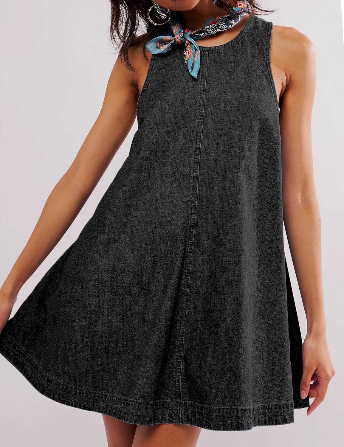 Women’s Denim Dress Summer Casual Sleeveless Jean Mini Dresses with Pockets - Image 2