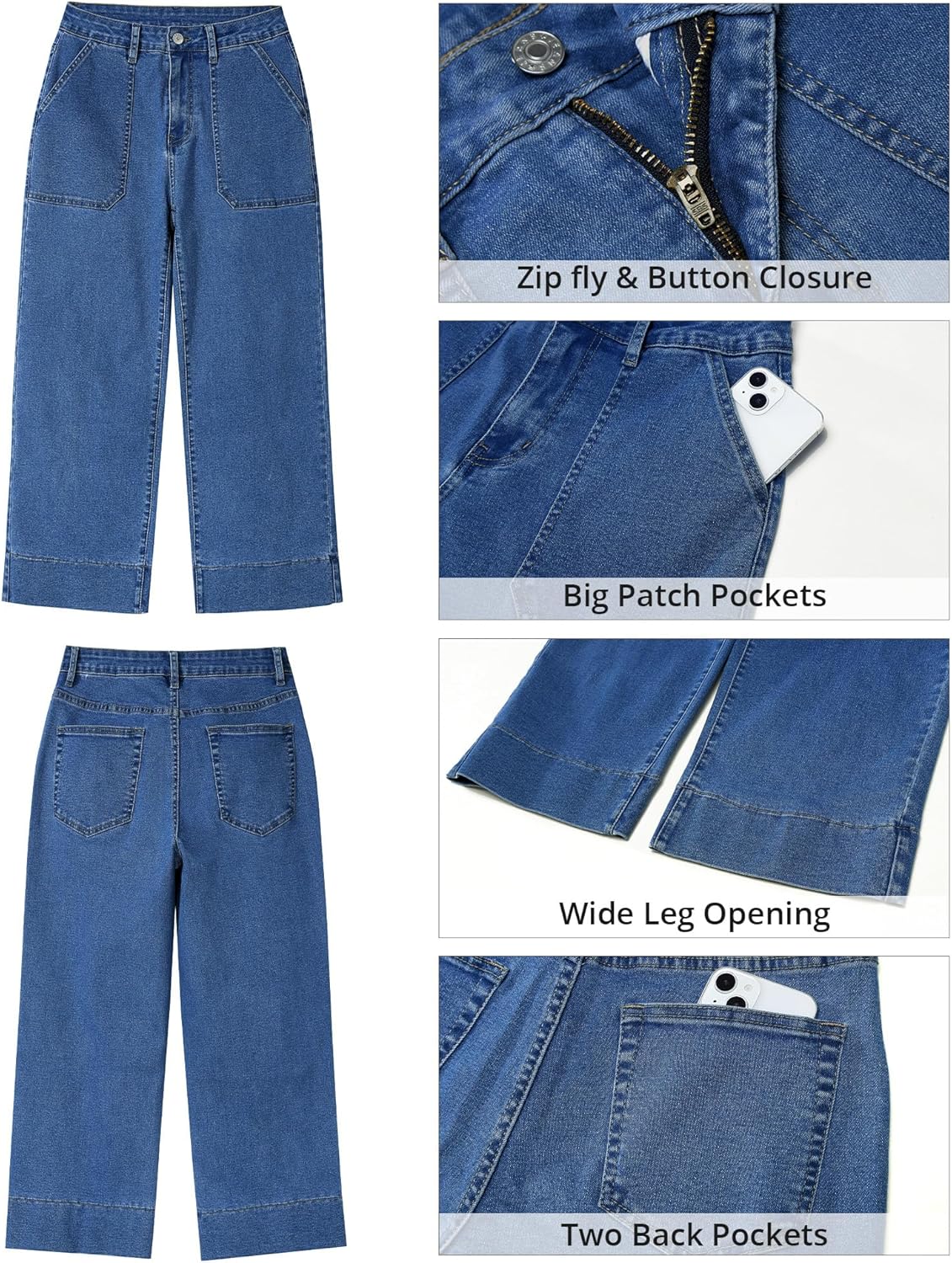 GRAPENT Capri Jeans for Women High Waisted Wide Leg Trendy Strechy Loose Straight Cropped Denim Jeans Pants with Pockets - Image 6