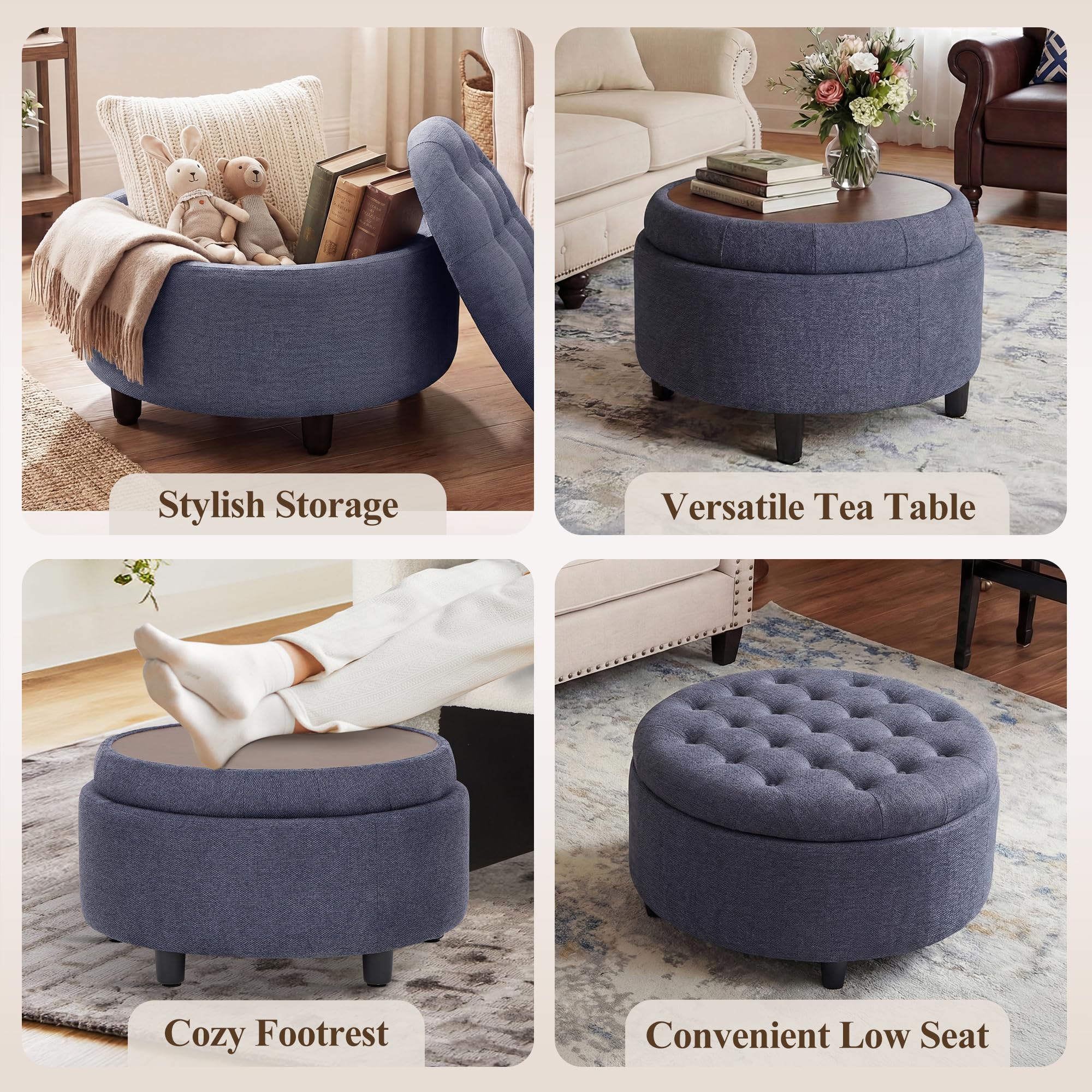 Best Ottoman with Tray 2026 for Living Rooms 3 COLAMYHOME COLAMY Fabric Round Storage Ottoman with Reversible Tray Lid – Multi- — product photo