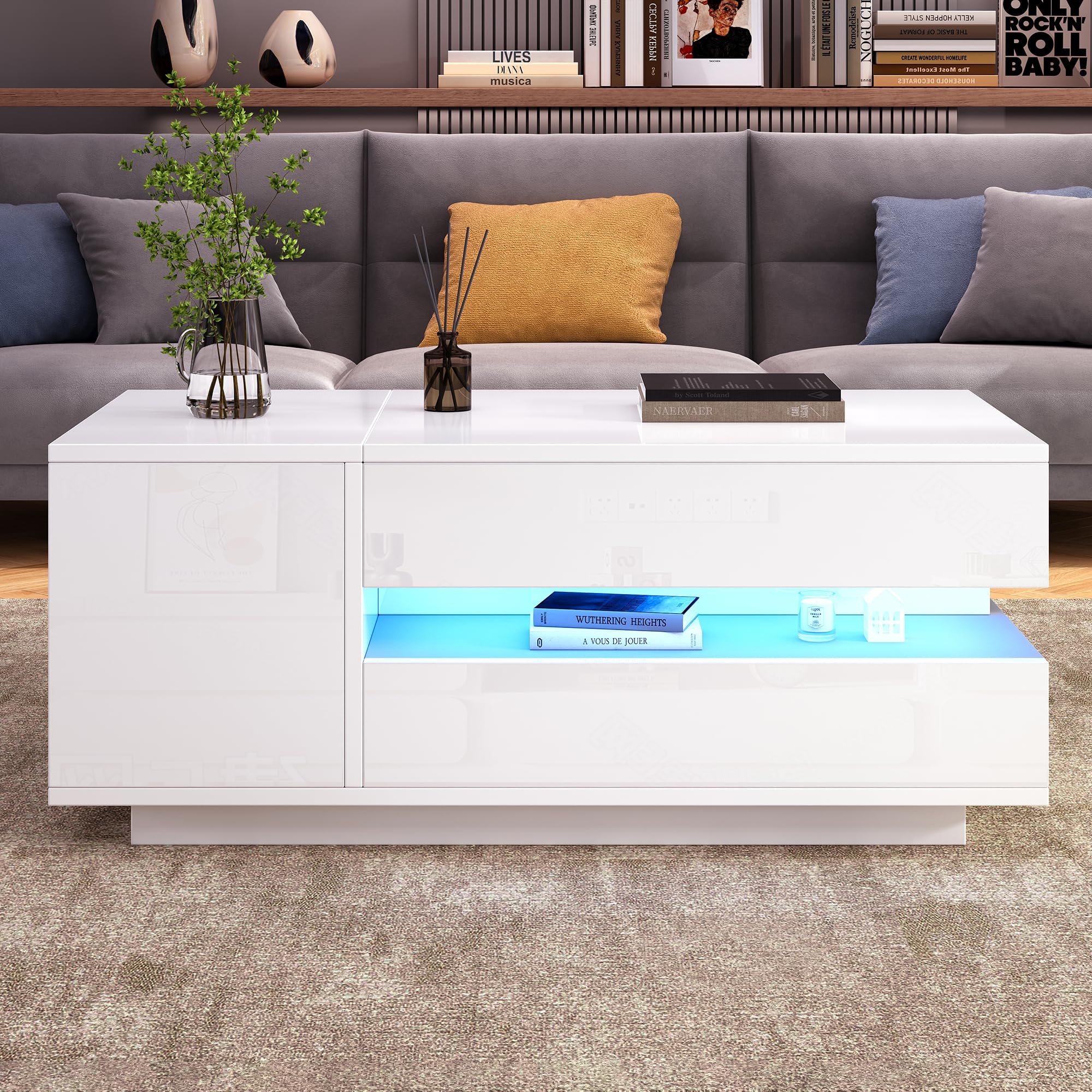 Stolik kawowy z regulacją wysokości 95 x 50 cm | stolik do sofy, LED
