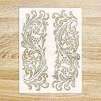 Vista 1 de Plantilla decorativa FLONZ para decoración de flores barrocas grandes (6 x 8 pulgadas) para pintura de pared, álbumes de recortes y decoración