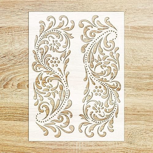Plantilla decorativa FLONZ (6 x 8 pulgadas) para decoración de flores barrocas grandes, plantilla decorativa para pintura de pared, álbumes de