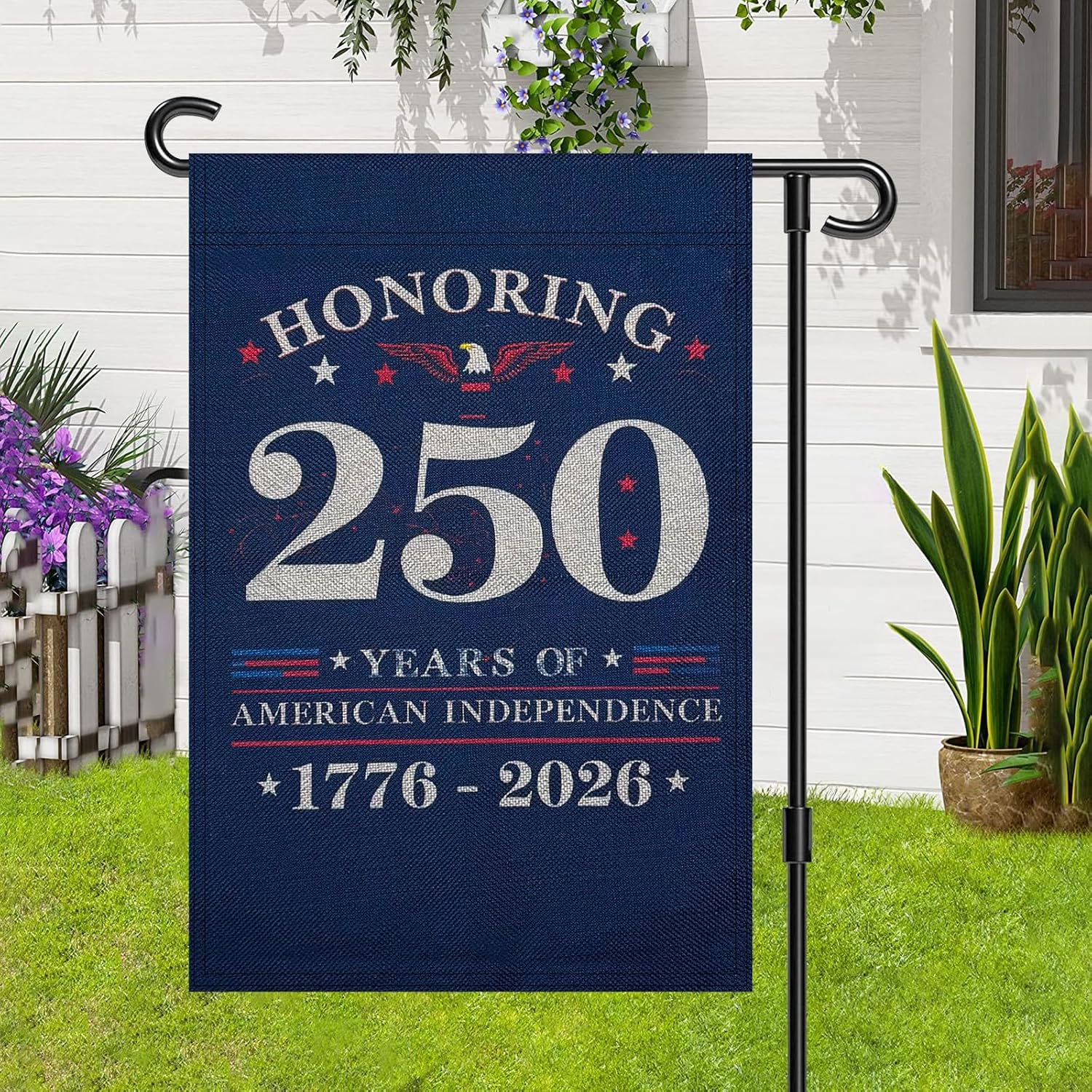 250th Anniversary Garden Flag, 11x17 Inch, Double Sided Linen, Honoring 250 Years American Independence 1776-2026, Navy Blue, Outdoor Yard Flag, July 4th Patriotic Decor - Image 3