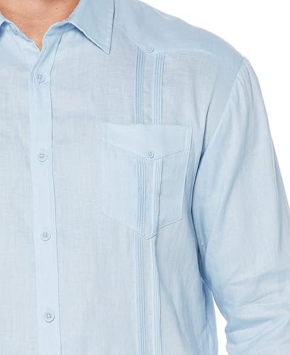 Miniatura 5 de Cubavera Camisa Guayabera de manga larga con cuatro bolsillos para hombre, 100 % de lino, detalle de pinzas, ajuste relajado