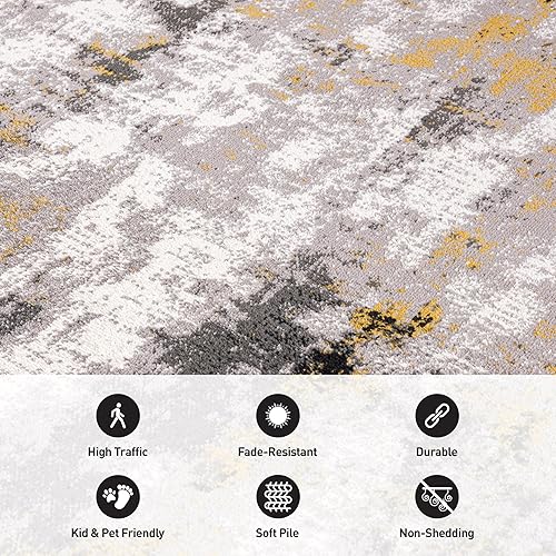 Miniatura 4 de Rugshop Tralee - Alfombra abstracta moderna resistente a las manchas, 5 x 7 pies, color amarillo