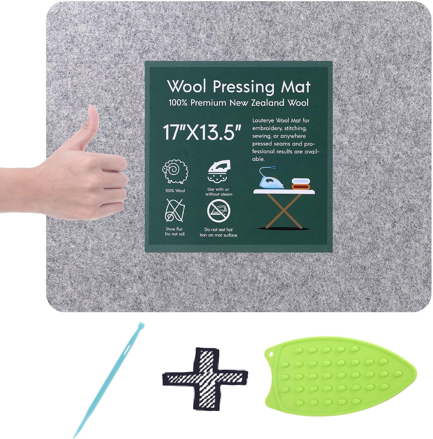 Lauterye 17"x13.5" Wool Pressing Mat for Quilting - 100% New Zealand Wool- Smooth,Clean,Portable,Durable Ironing pad