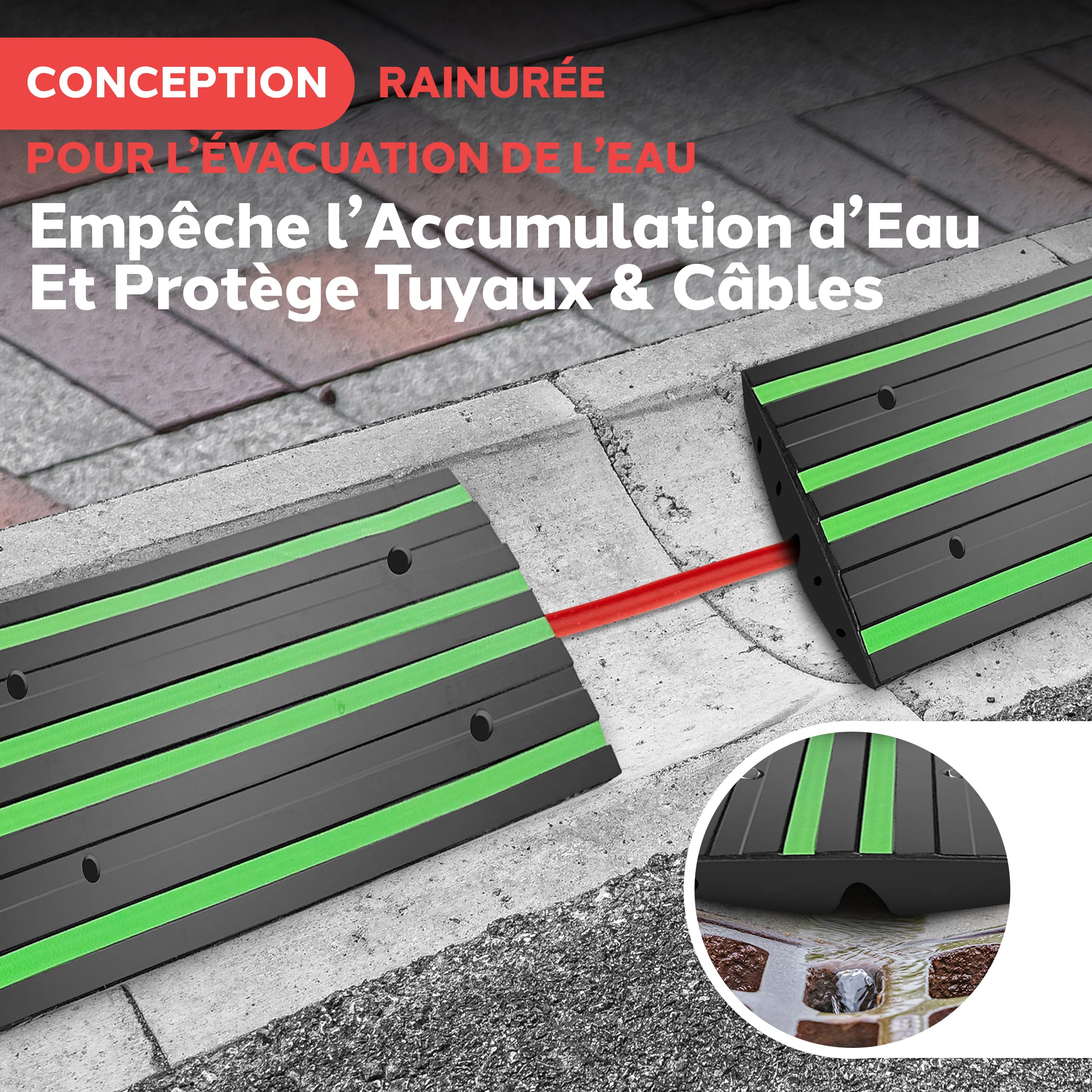 Pyle Rampe de Bordure en Caoutchouc (2)– Ramp de Seuil Antidérapante Imperméable, Bandes Réfléchissantes Vertes, Usage Intensif pour Voiture, Camion, Camping-Car, Chariot Élévateur, Garage et Trottoir