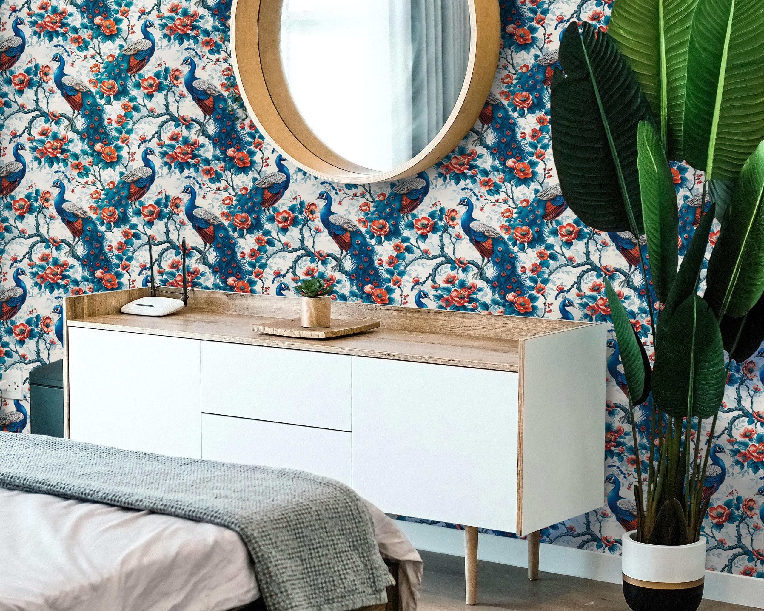 FLFK Papier Peint Floral Bohème Amovible à Décoller Et à Coller