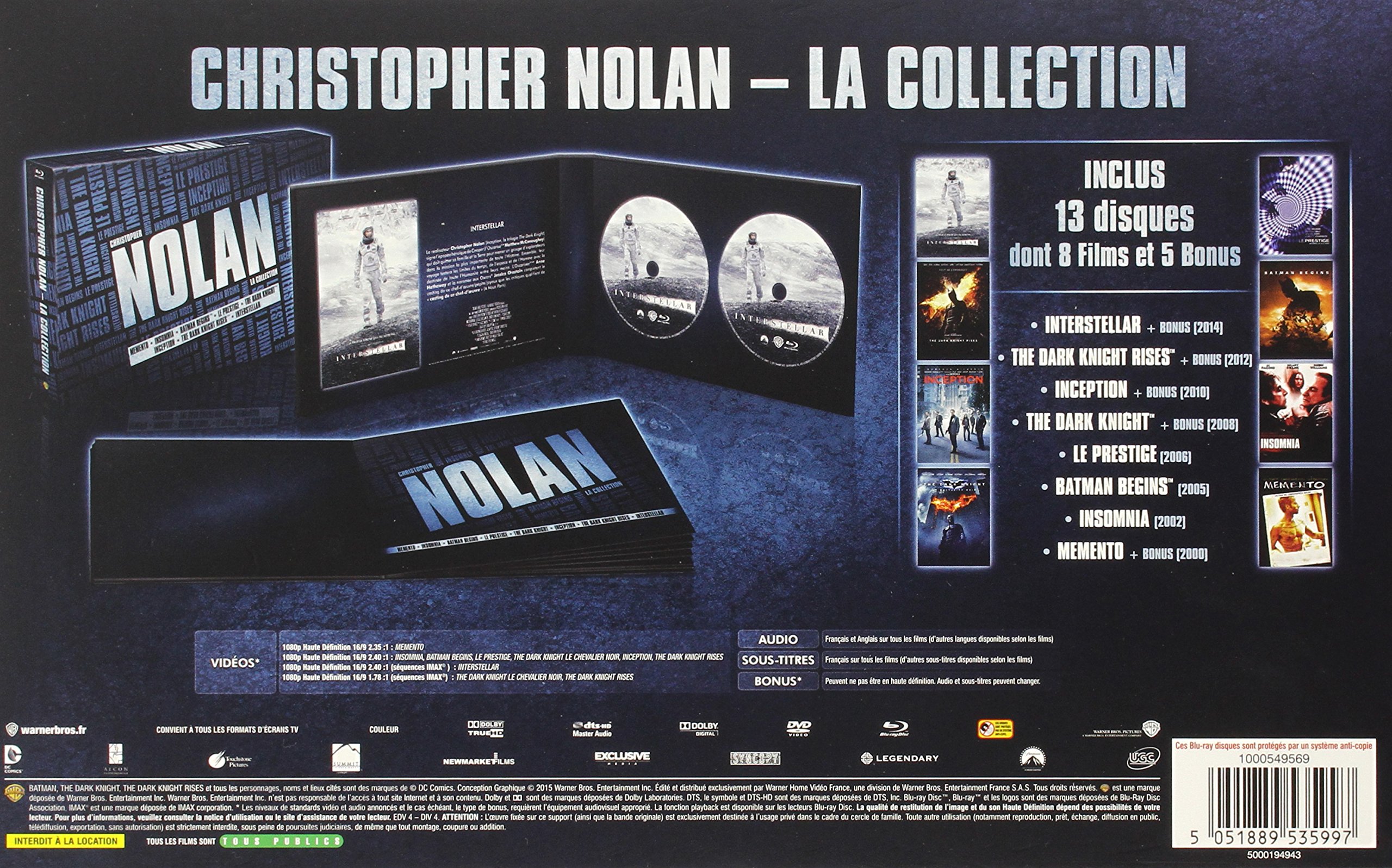 Christopher Nolan, l'intégrale : Memento + Insomnia + Le prestige + Trilogie Batman + Inception + Interstellar [Blu-ray]