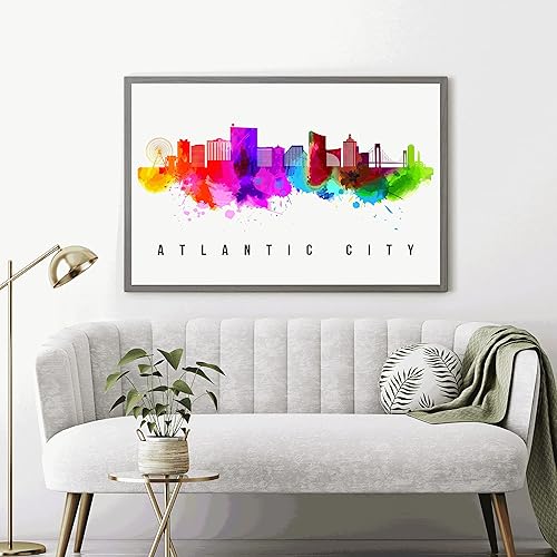 Miniatura 2 de Póster de Atlantic City Skyline New Jersey, pintura de paisaje urbano de Atlantic City, póster de Atlantic City New Jersey, impresión de paisaje