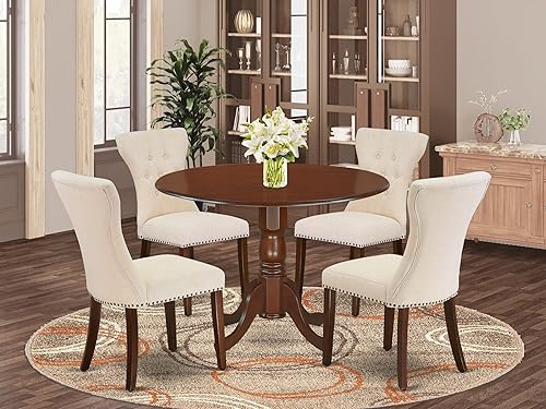 Miniatura 2 de East West Furniture Dublin - Juego de comedor de madera de 5 piezas en caobabeige claro