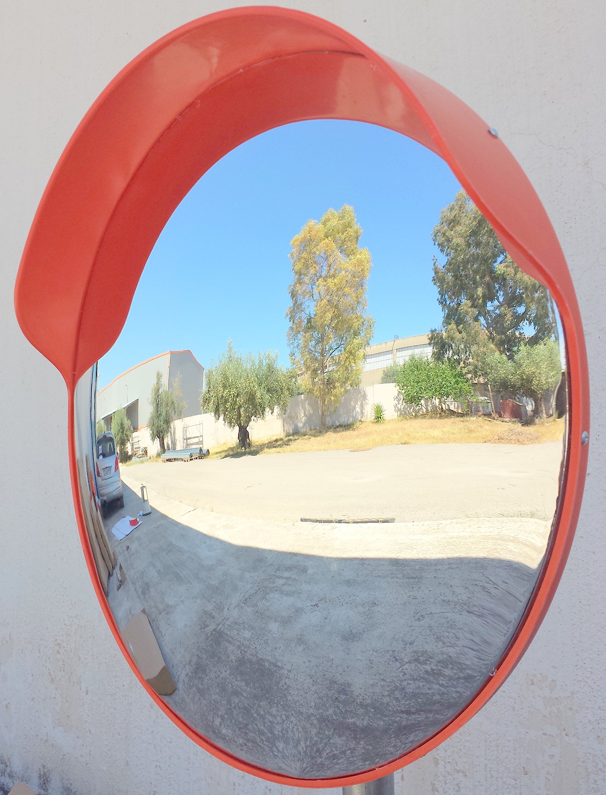Miroir routier convexe, orange, 60 cm, pour la sécurité routière et commerces, avec support de fixation réglable pour des poteaux de 60 mm