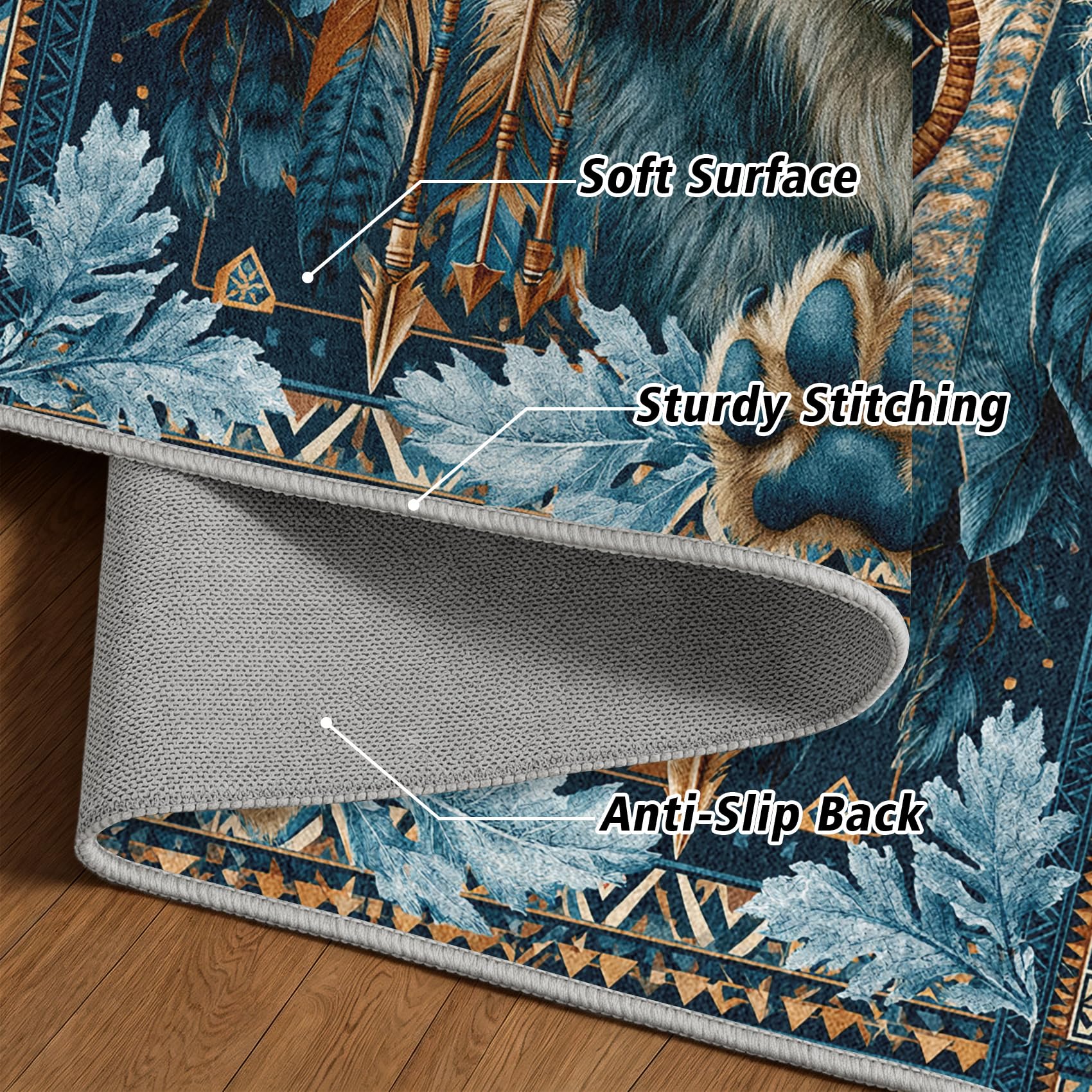 Teppich Wolf Native American Teppiche Schlafzimmer 100x150 Traumfänger | für Schlafzimmer Bettvorleger, Weicher Waschbarer & Kurzflor Rutschfester