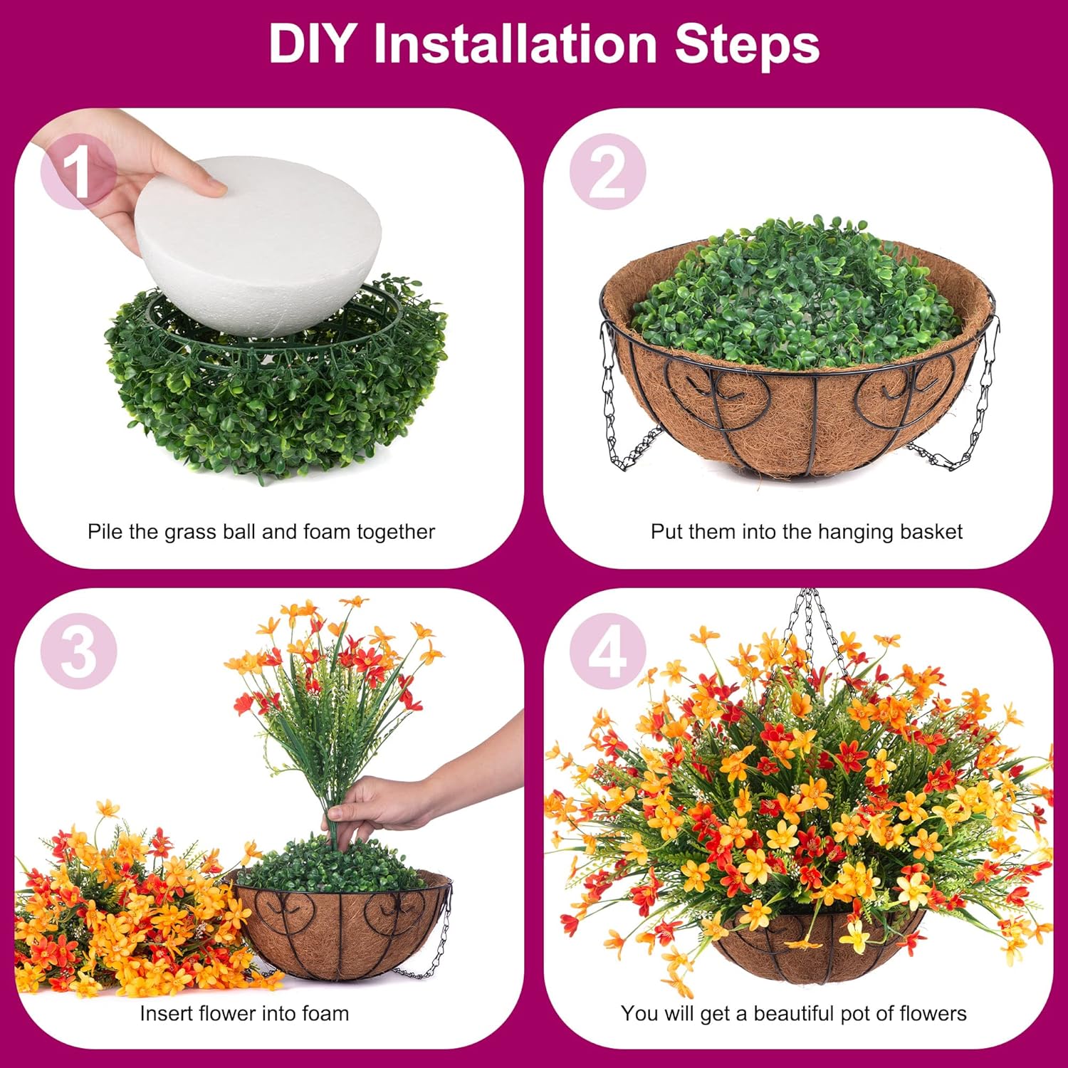 Artificial Fall Fake Flowers with Hanging Basket for Outdoor Fall Decoration, Fake Mums Silk Flowers UV Resistant Faux Flower Plants for Porch Patio Garden Balcony Outside Indoor Autumn Decor (Orange) - Image 5