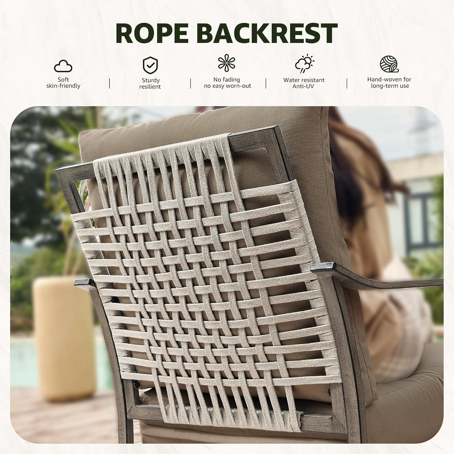 NATURAL EXPRESSIONS Outdoor Bistro Set,3 Piece Patio Furniture Set Outdoor Swivel Rocking Chairs Set with 2 Rocker Chairs,Hand-Woven Rope Back,Hand-Paint Wooden-Like Sturdy Frame,6" Cushions for Yard