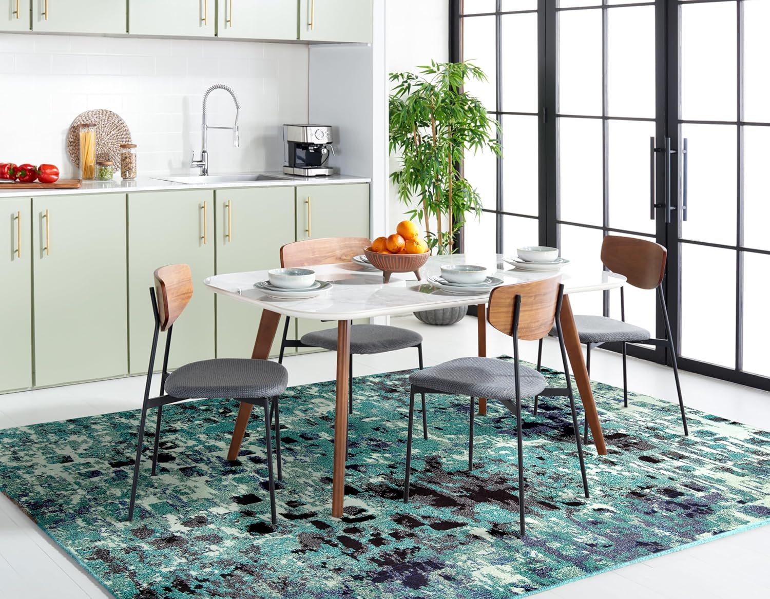 SAFAVIEH Monaco Collection Area Rug - 8' x 11', Light Blue & Multi, Boho Chic Abstract Watercolor Design, Non-Shedding & Easy Care, Ideal for High Traffic Areas in Living Room, Bedroom (MNC225J)