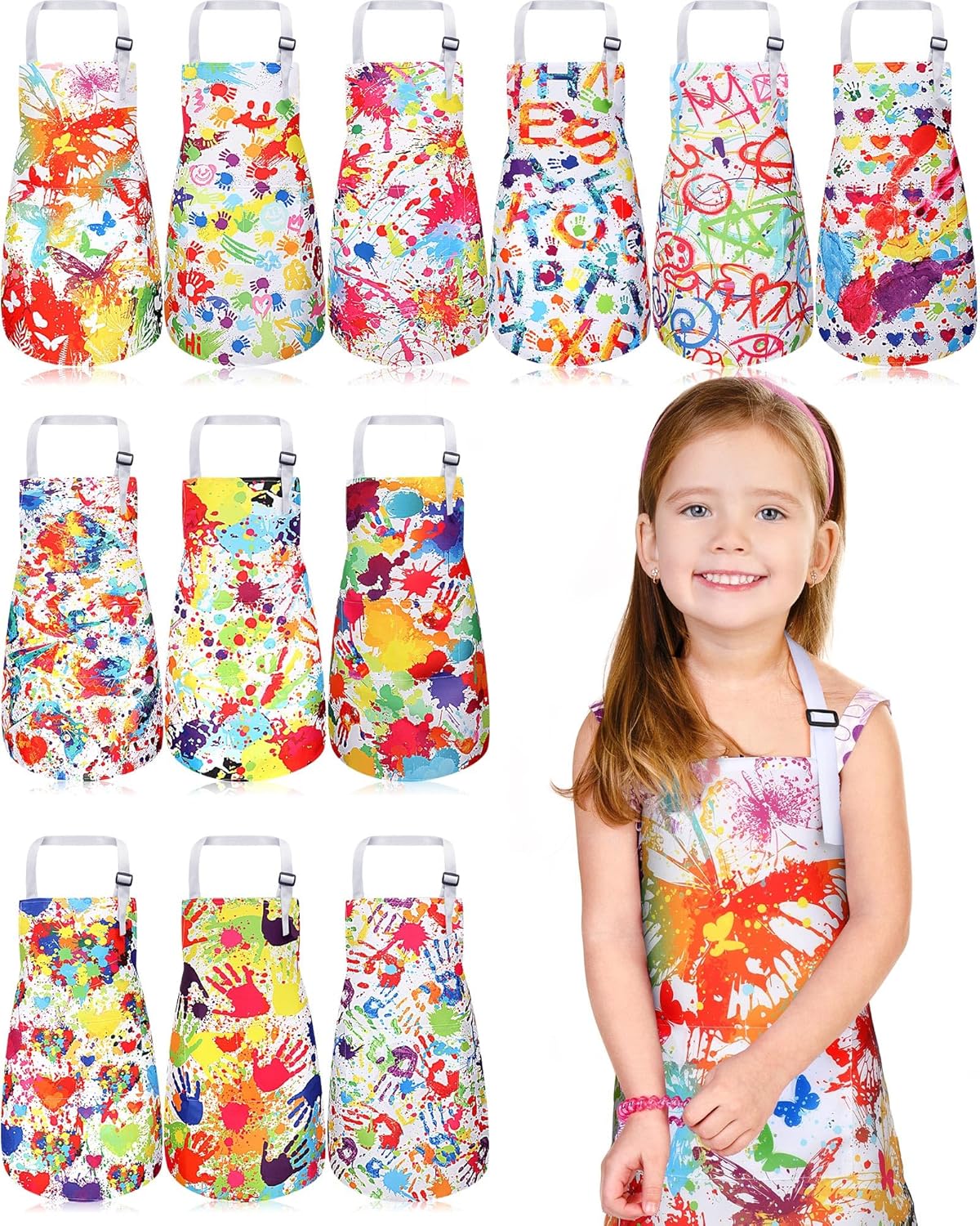 Eurzom 12 Pack Kids Artist Apron Bulk Spring Aprons Waterproof and Stain Resistant